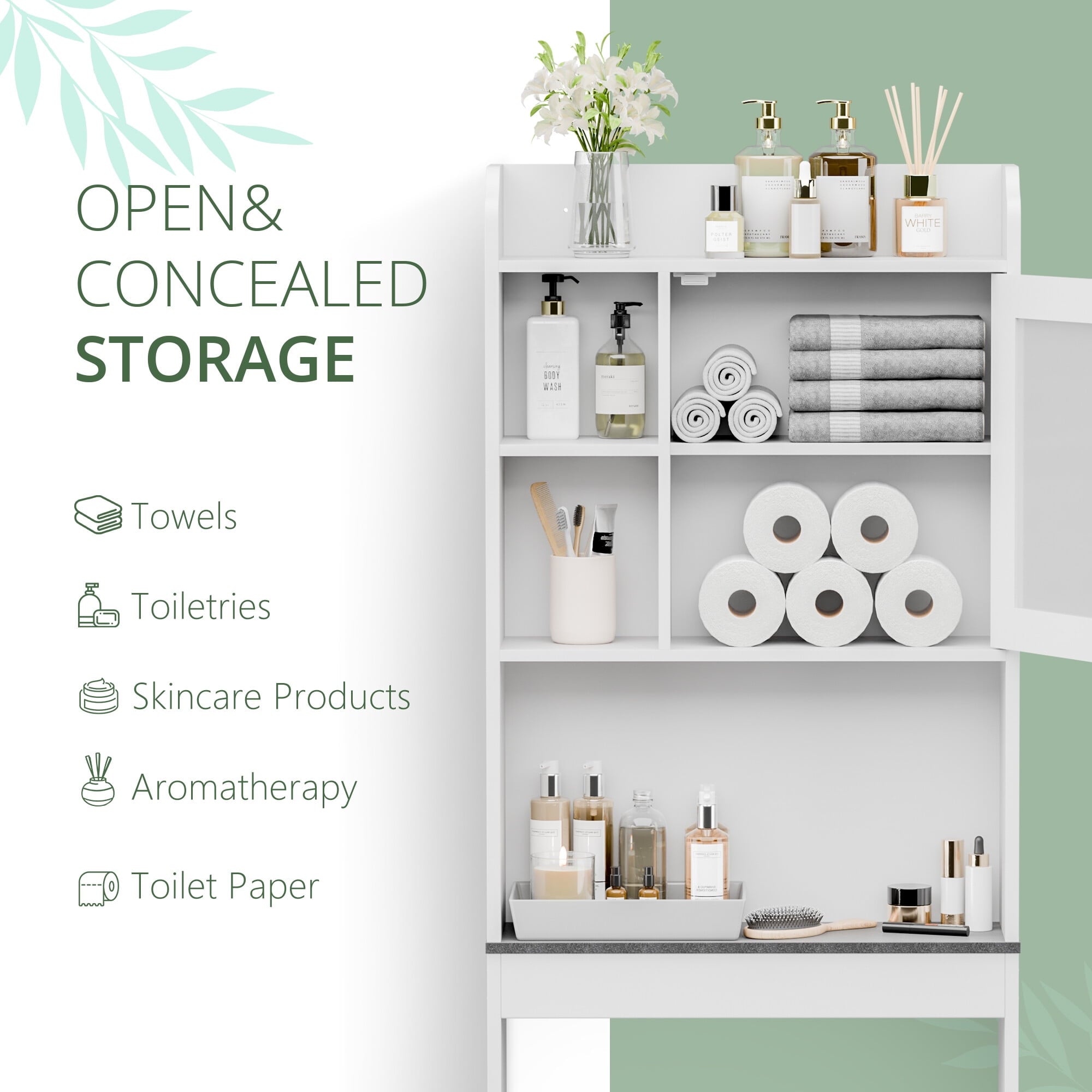HomGarden Over The Toilet Storage Bathroom Cabinet Adjustable Organizer 7.3-in Width, White - Image 2