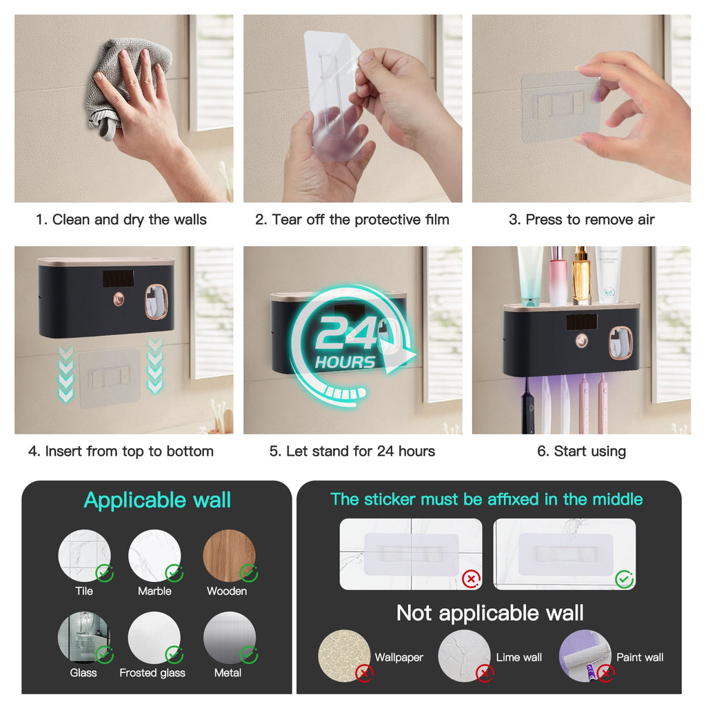 Holder for Bathrooms,5-Slot Wall Mount Timing Function Wall Mounted with Toothpaste Dispenser for Electric / Regular - Image 5