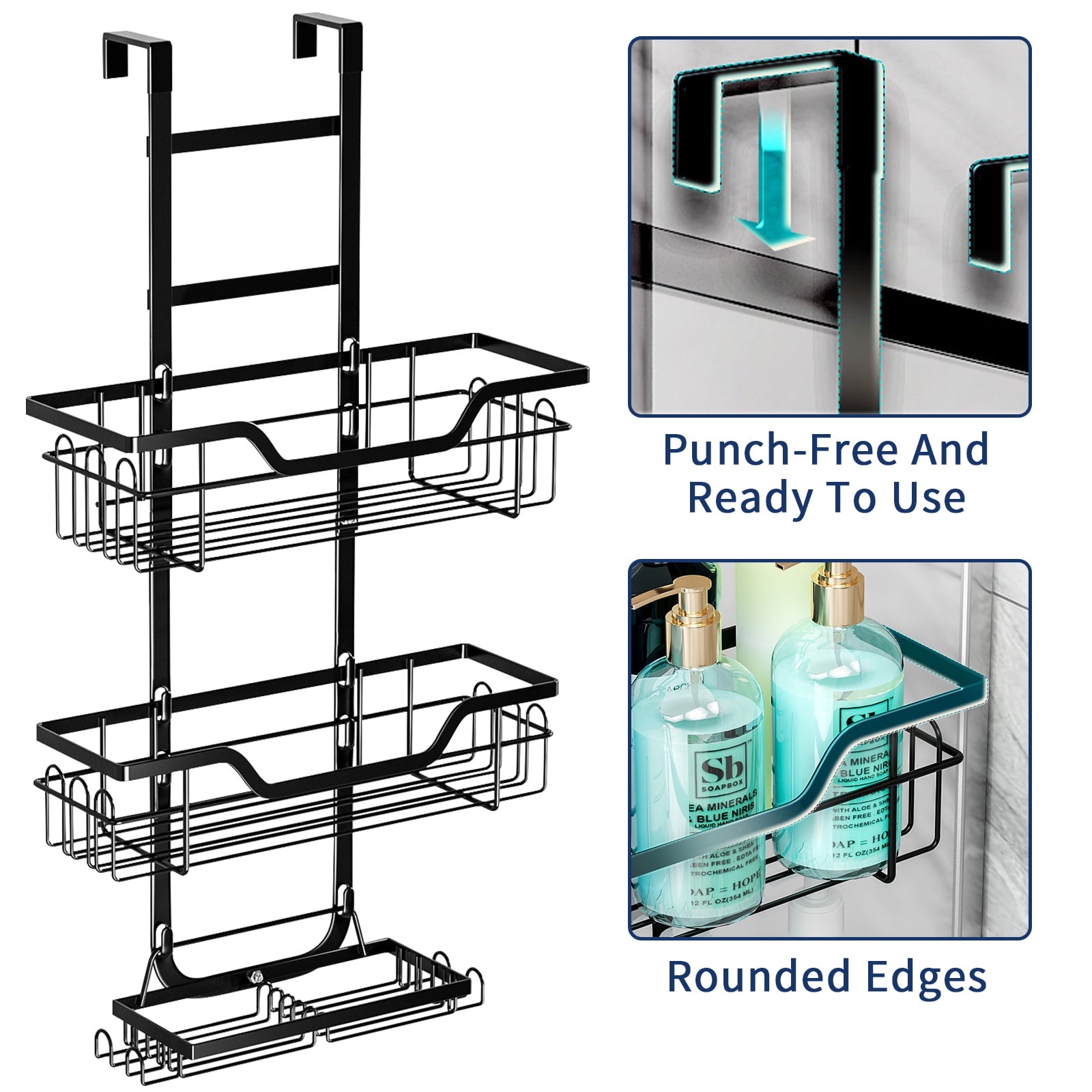 Bathroom Door Frame Over Door Shower Caddy Storage Organizer - Bathroom Wall Mounted Organizer Rack with Suction Cups... - Image 6