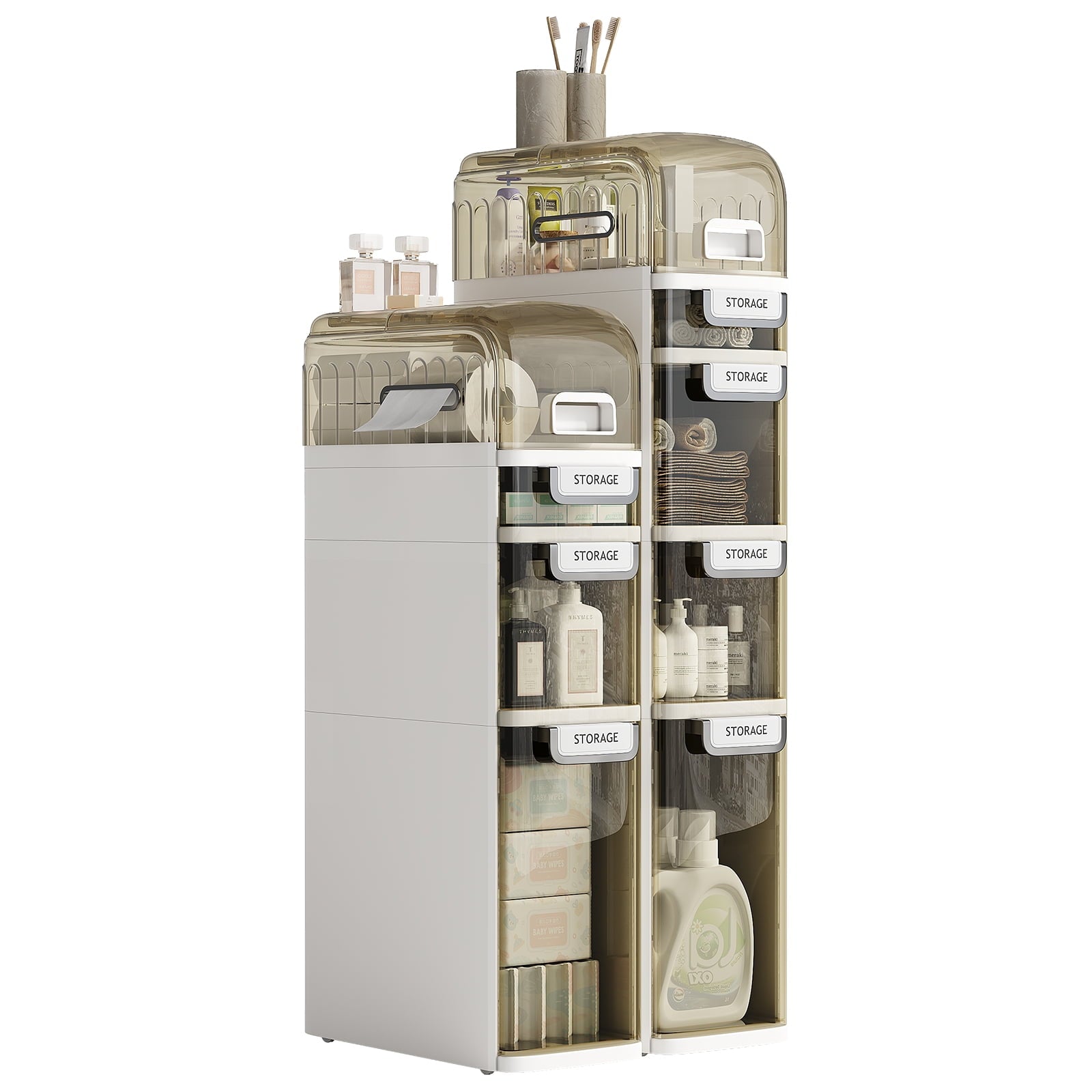 Bathroom Storage,3-Tiers Slim Waterproof Narrow Storage Cabinet,Storage Floor Cabinet with Drawers for Small Spaces - Image 5