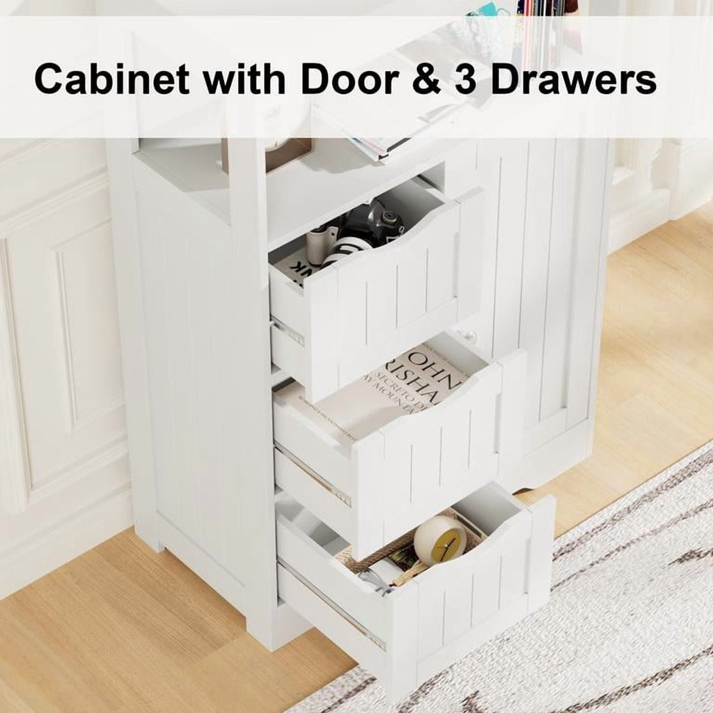 Lacoo Bathroom Cabinet Wooden Storage Organizer with 1 Door, 3 Drawers & Adjustable Shelf Storage Cabinet for Kitchen Living Room Bathroom, - Image 5