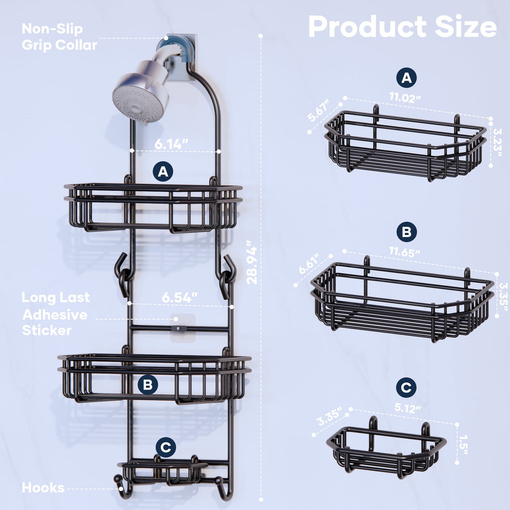 Topritt Shower Caddy - Hanging Over Shower Head, Fits 1" Standard Pipe, Large Storage for Shampoo & Soap Holder, No-Drill, Black - Image 4