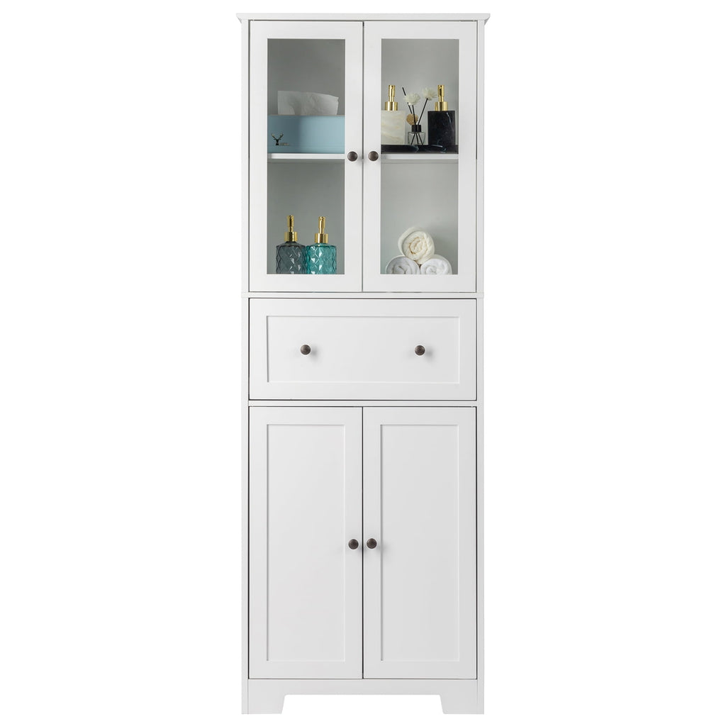 Bathroom Cabinet with 4 Doors 1 Drawer, Large Storage Organizer w/ 2 Adjustable Shelves for Office Living Room, White - Image 5