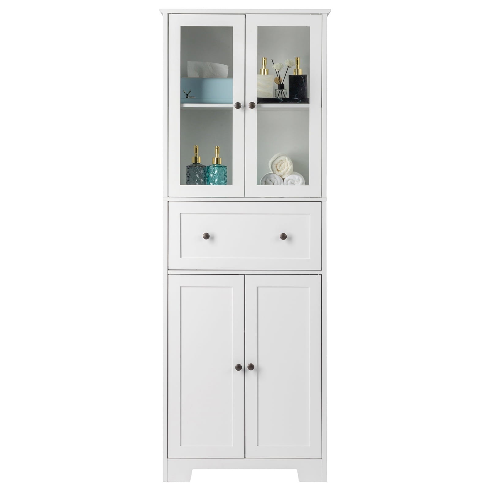 Bathroom Cabinet with 4 Doors 1 Drawer, Large Storage Organizer w/ 2 Adjustable Shelves for Office Living Room, White - Image 5