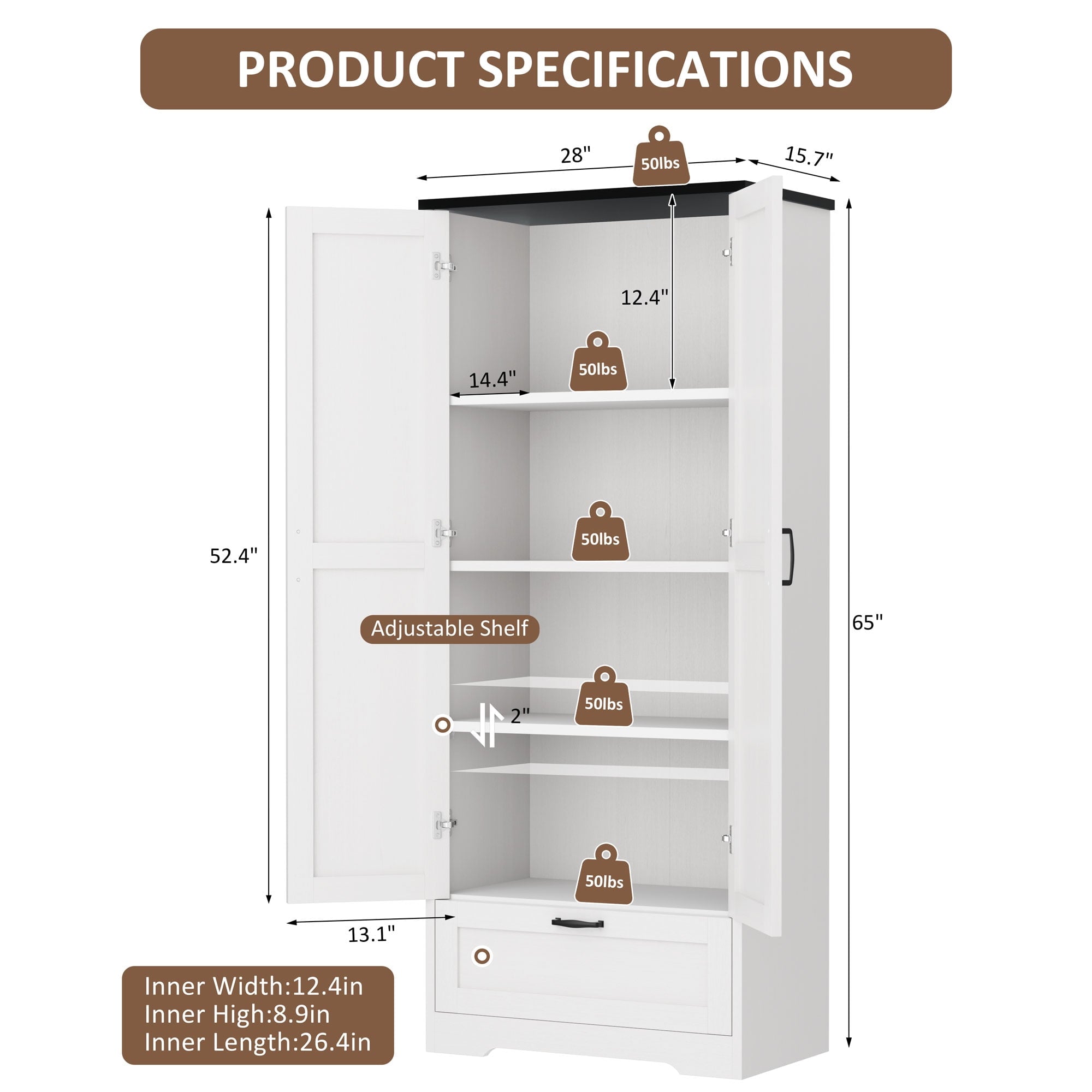 Walsunny Bathroom Floor Storage Cabinets with Doors Shelves Drawer Freestanding Wooden Cabinet Organizer for Laundry Room Bathroom White - Image 4