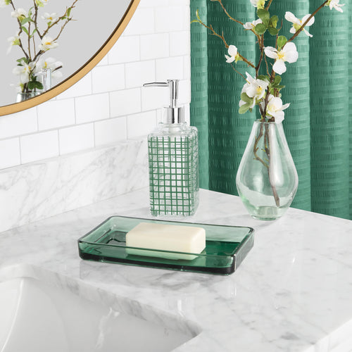 16-Piece Green Textured Solid Shower Curtain Bathroom Set – Green Fabric Curtain with Rug, Hooks, Soap Pump & Tray - Image 2