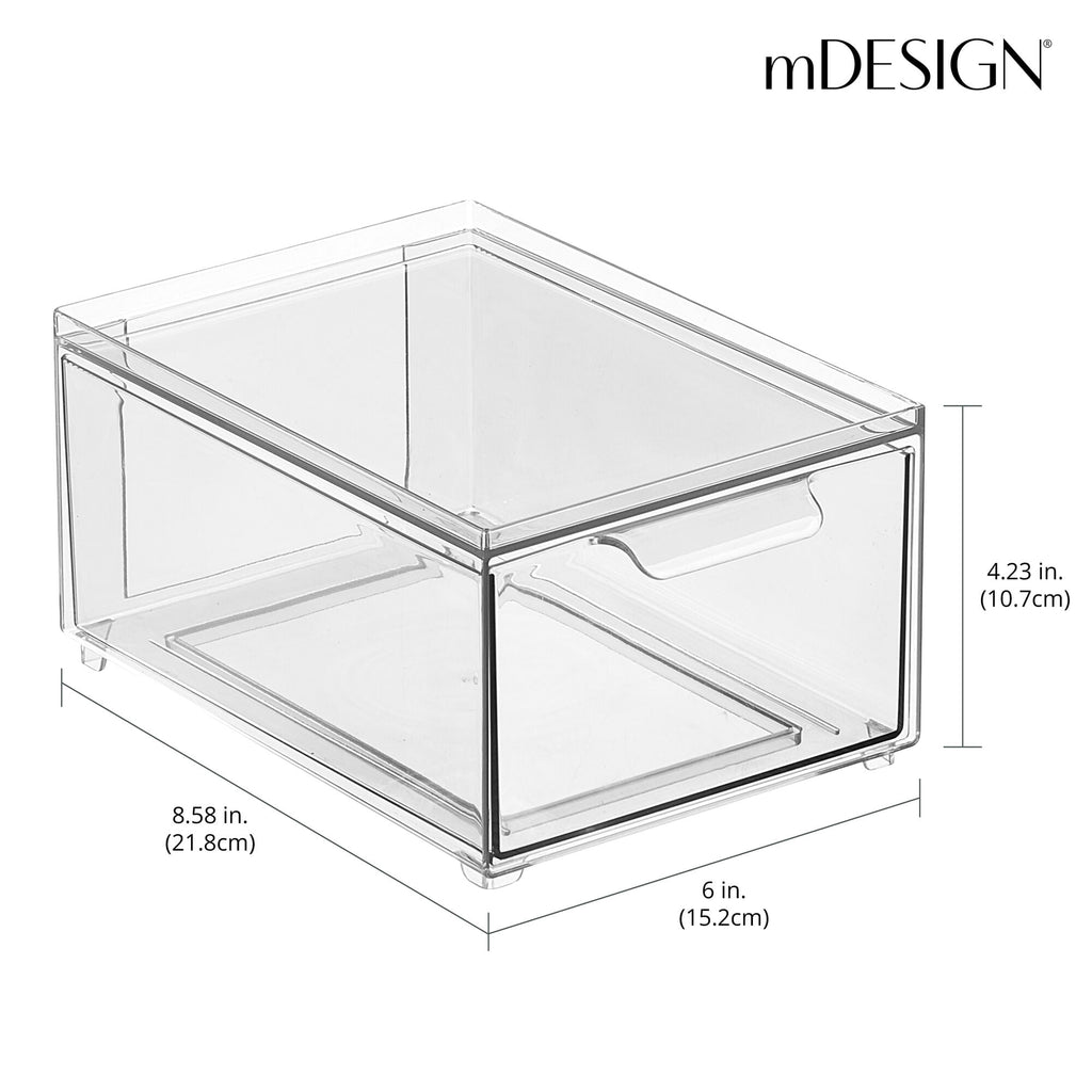 Plastic Stackable Bathroom Storage Organizer with Drawer, 8 Pack, Clear - Image 4