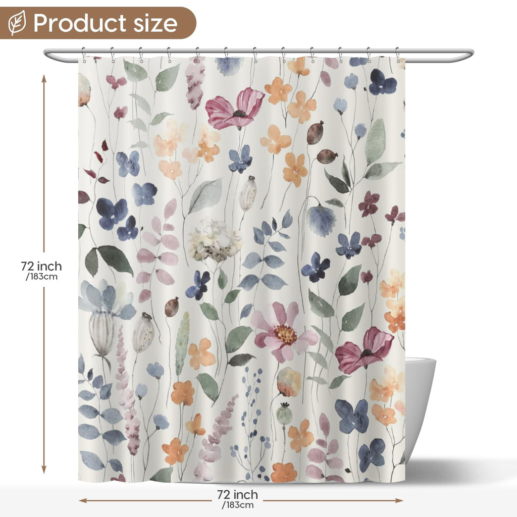 Fabric Shower Curtain, Bathroom Shower Curtain Sets, Colorful Flower Shower Curtain with 12 Hooks , 72” x 72” - Image 4