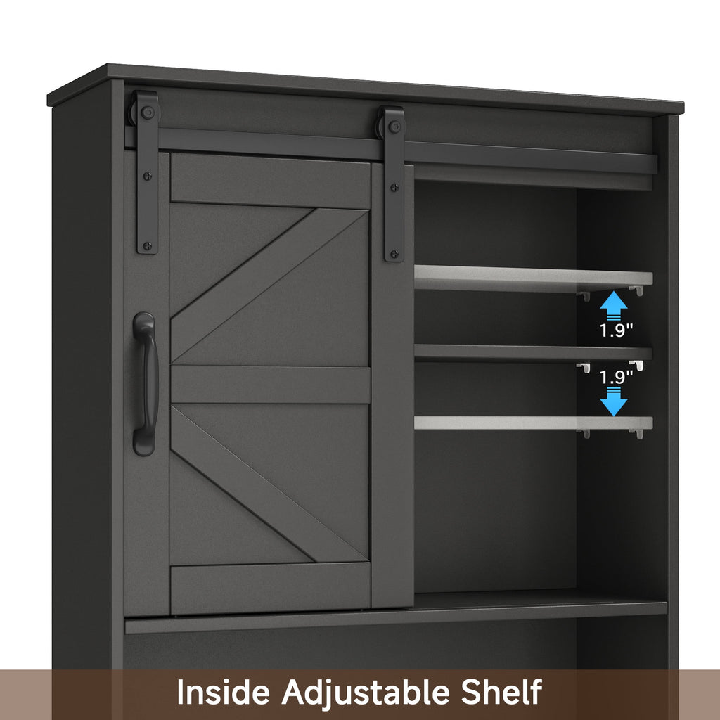 Over the Toilet Storage Cabinet, Bathroom Space Saver Organizer with Sliding Barn Door, Anti-Tipping Design, Waterproof, Adjustable Shelves - Image 6