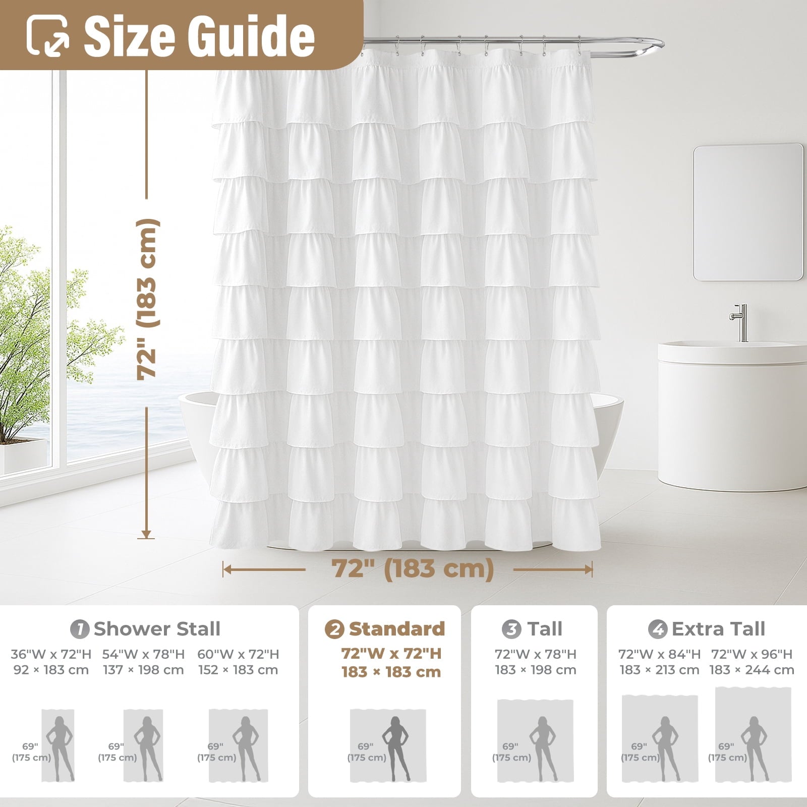 Seasonwood White Ruffle Shower Curtain,Farmhouse Fabric Bathroom Curtain,72" x 72" - Image 5