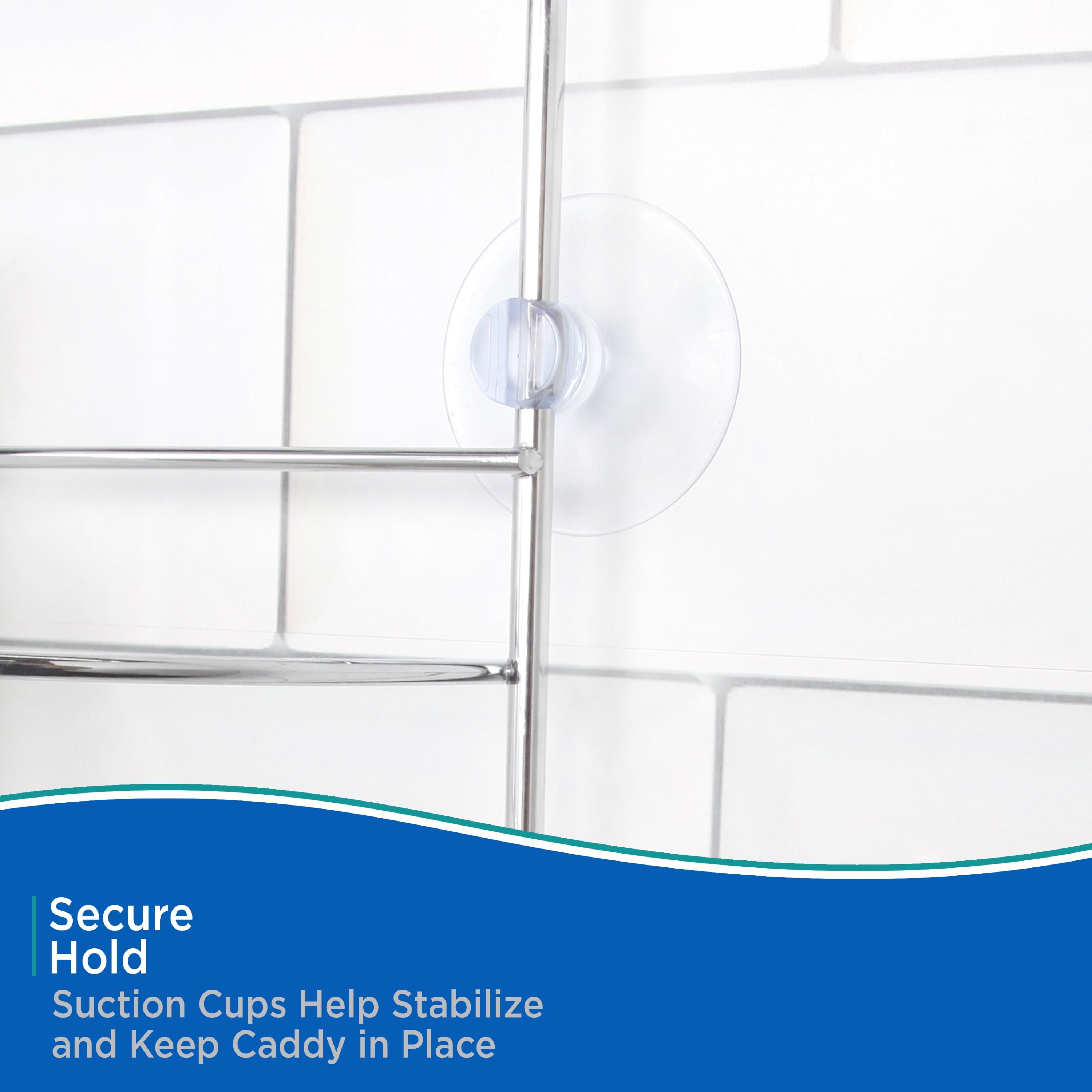 Heavy Duty 3-Tier Large Hanging Shower Caddy with Suction Cups and Four Razor Holders, Chrome - Image 5