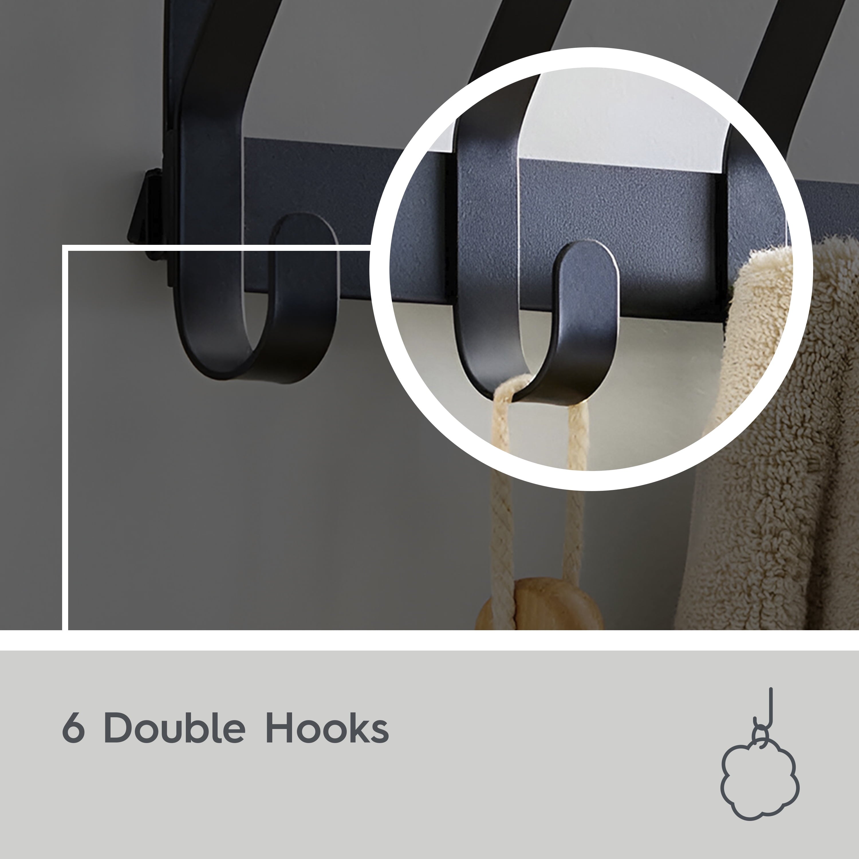 SnugFit over-the-Door Hook Rack with 6 Double Hooks, Matte Black - Image 3