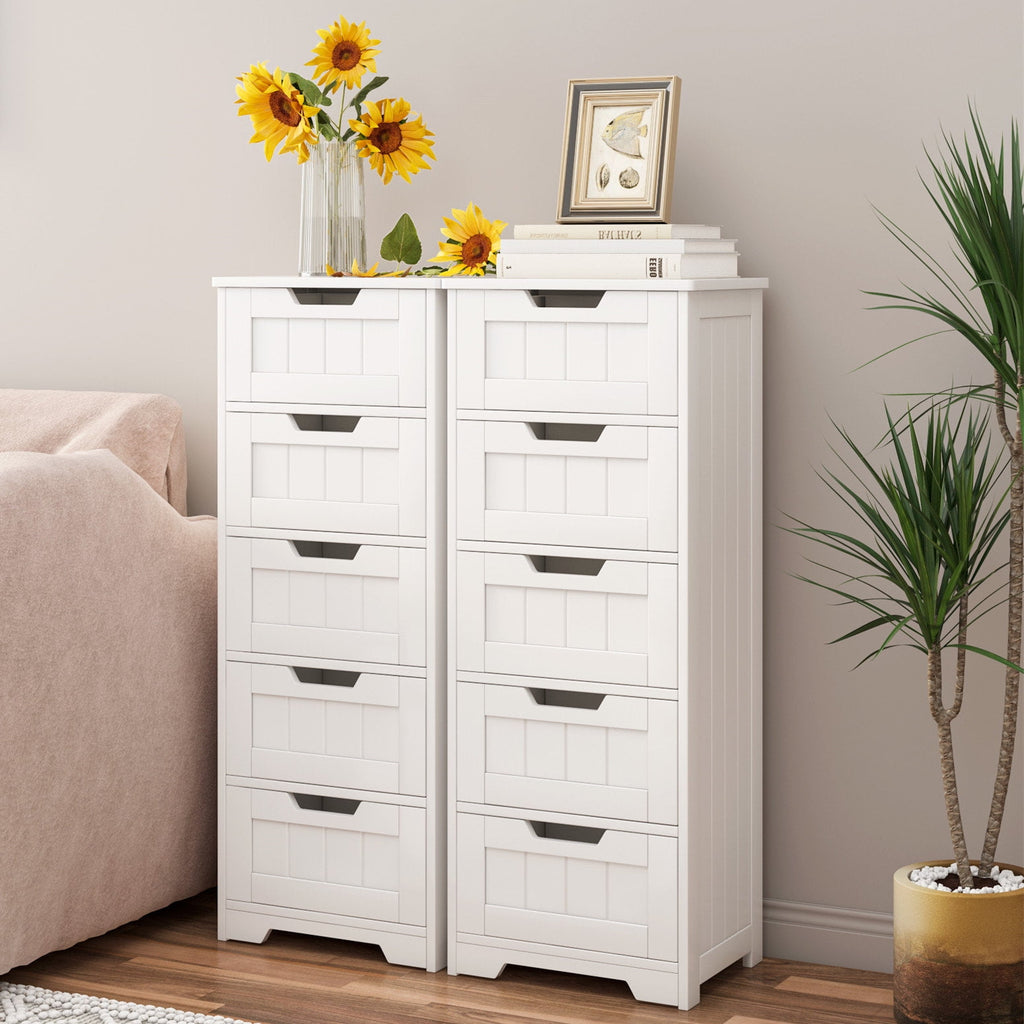 Bathroom Cabinet, Free Standing Storage Cabinet with 5 Drawers Organizer Unit for Living Room Bedroom, White - Image 6