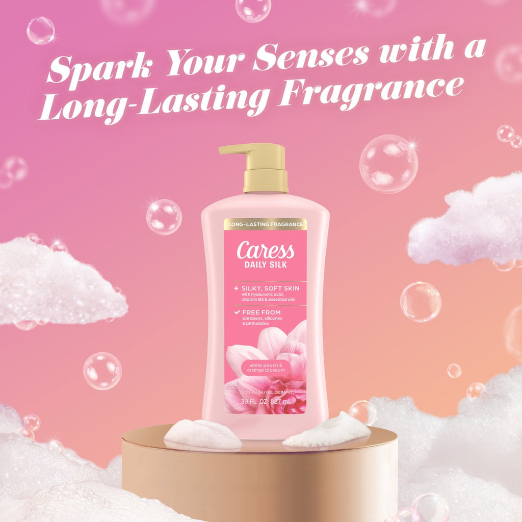 Caress Body Wash for Women, Daily Silk White Peach & Orange Blossom for All Skin 30 fl oz - Image 4