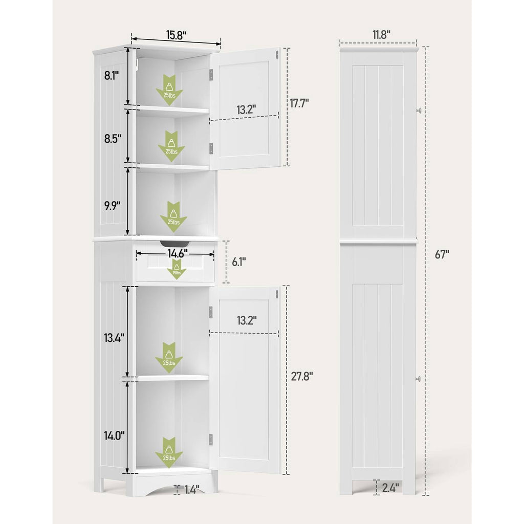 67" Narrow Bathroom Storage Cabinet, Freestanding Anti-Tipping Adjustable Shelf for Small Space | Bathroom | Kitchen,... - Image 6