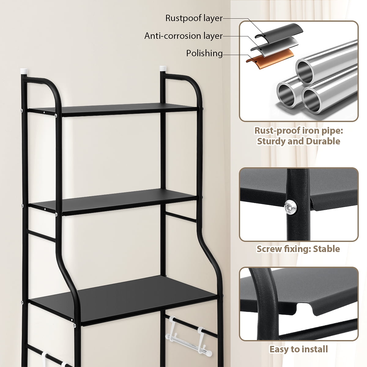 the Toilet Storage Rack, 3 Tier Bathroom Space Saver, Bathroom Corner Stand Storage Organizer Accessories Bathroom To... - Image 2