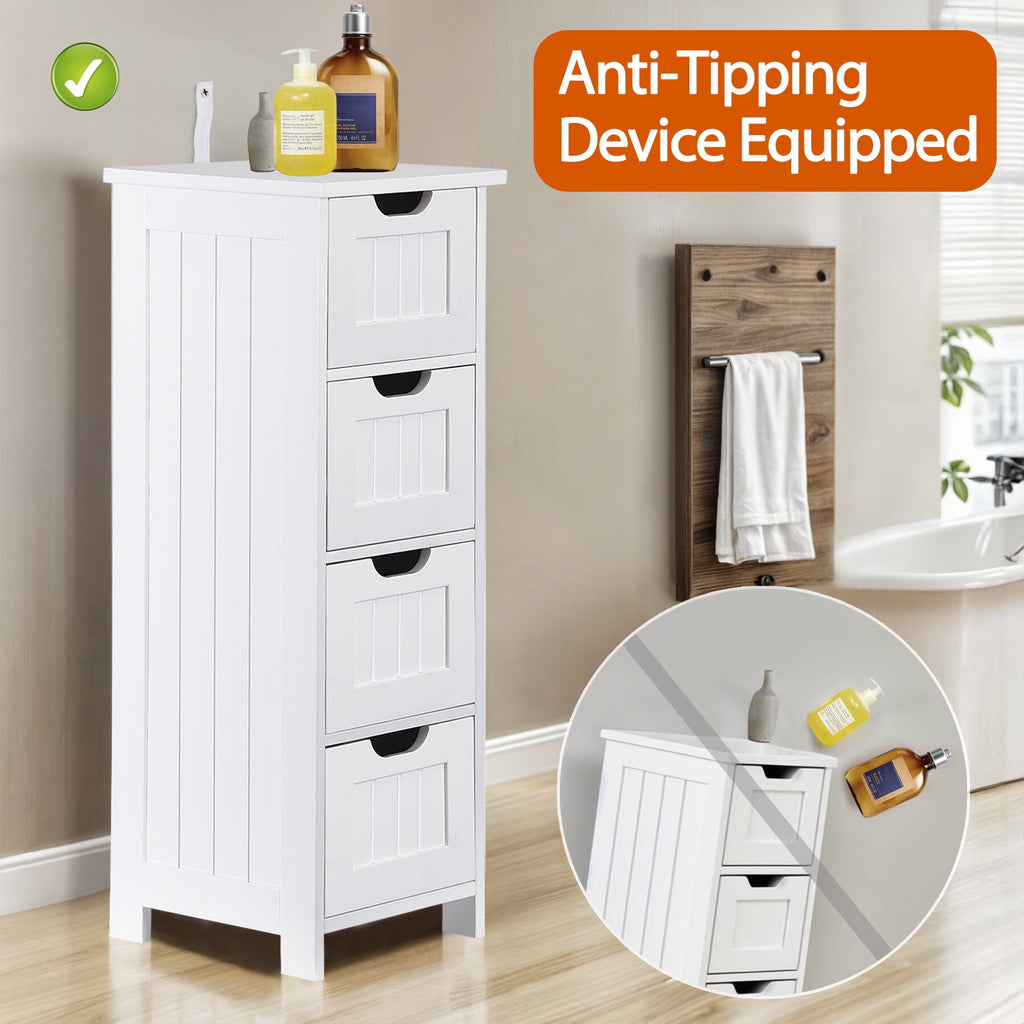 4 Small Bathroom Storage Cabinet Floor Side Cabinet, White - Image 5