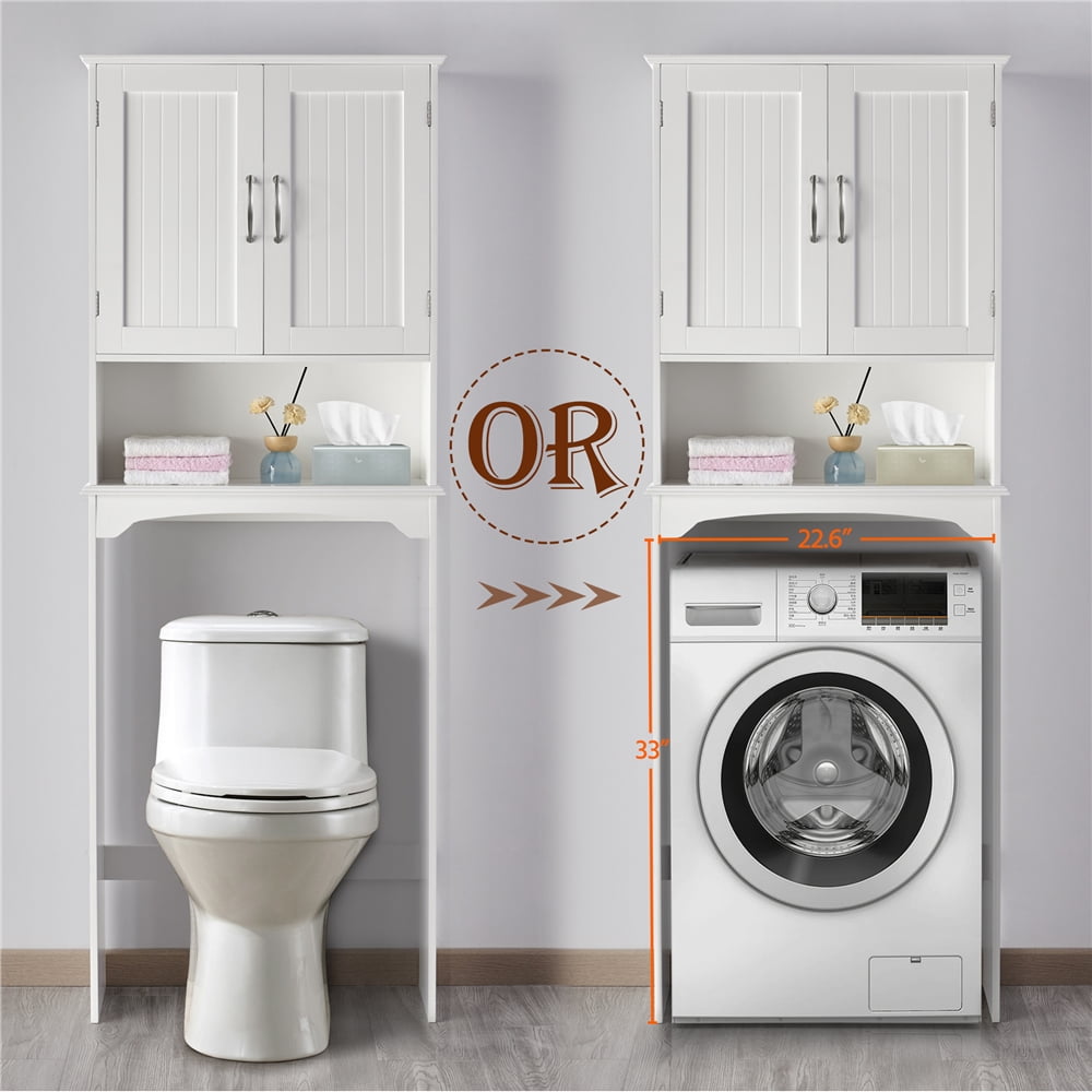 9" Width Wooden over The Toilet Bathroom Storage Cabinets with Door, White - Image 5
