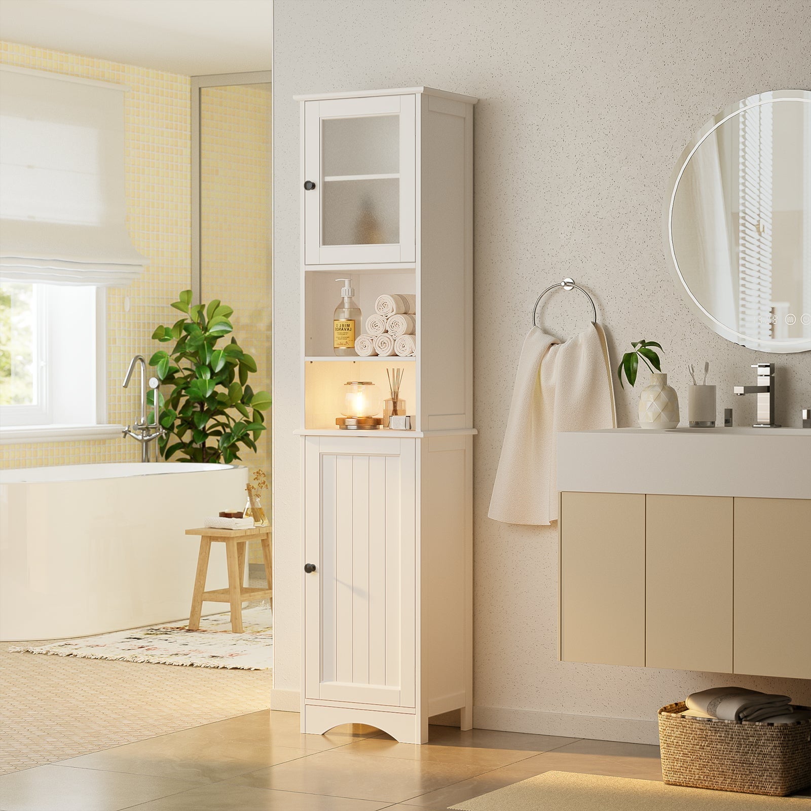 Aiho 67.1" H Bathroom Storage Cabinet, Narrow Tall Linen Tower with Adjustable Shelves & 2 Doors, Freestanding Cabinet for Bathroom, Living - Image 2