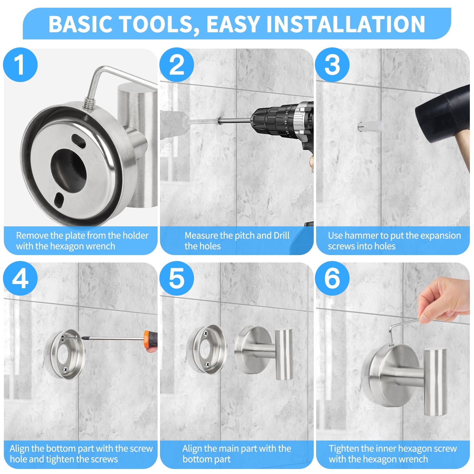 7 Pcs Hardware Set for Bathroom, Stainless Steel Accessories, Includes 24" Towel Bar, Toilet Paper Holder, Towel Ring... - Image 5