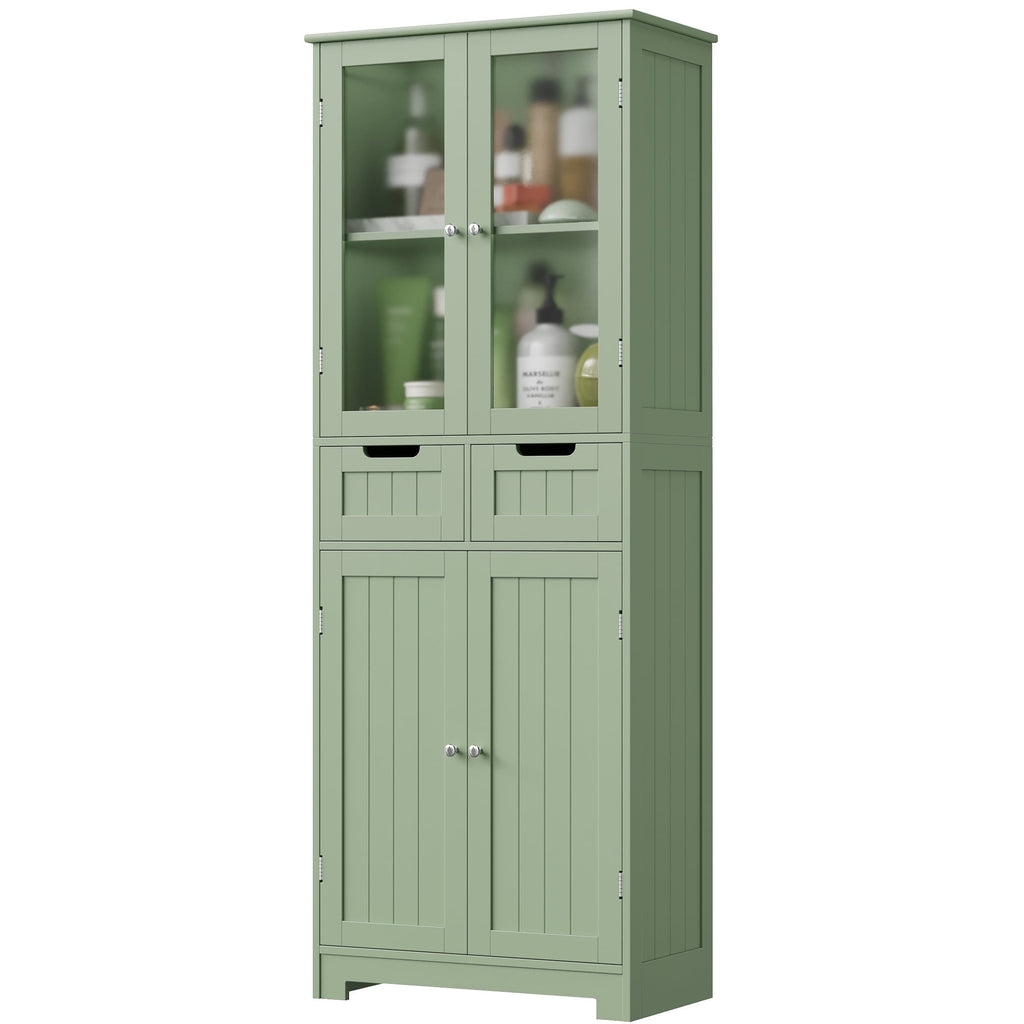 Homfa Bathroom Cabinet, 3-Tier Wood Tall Linen Storage Cabinet with 2 Drawers and 4 Doors for Living Room Office, Green - Image 5