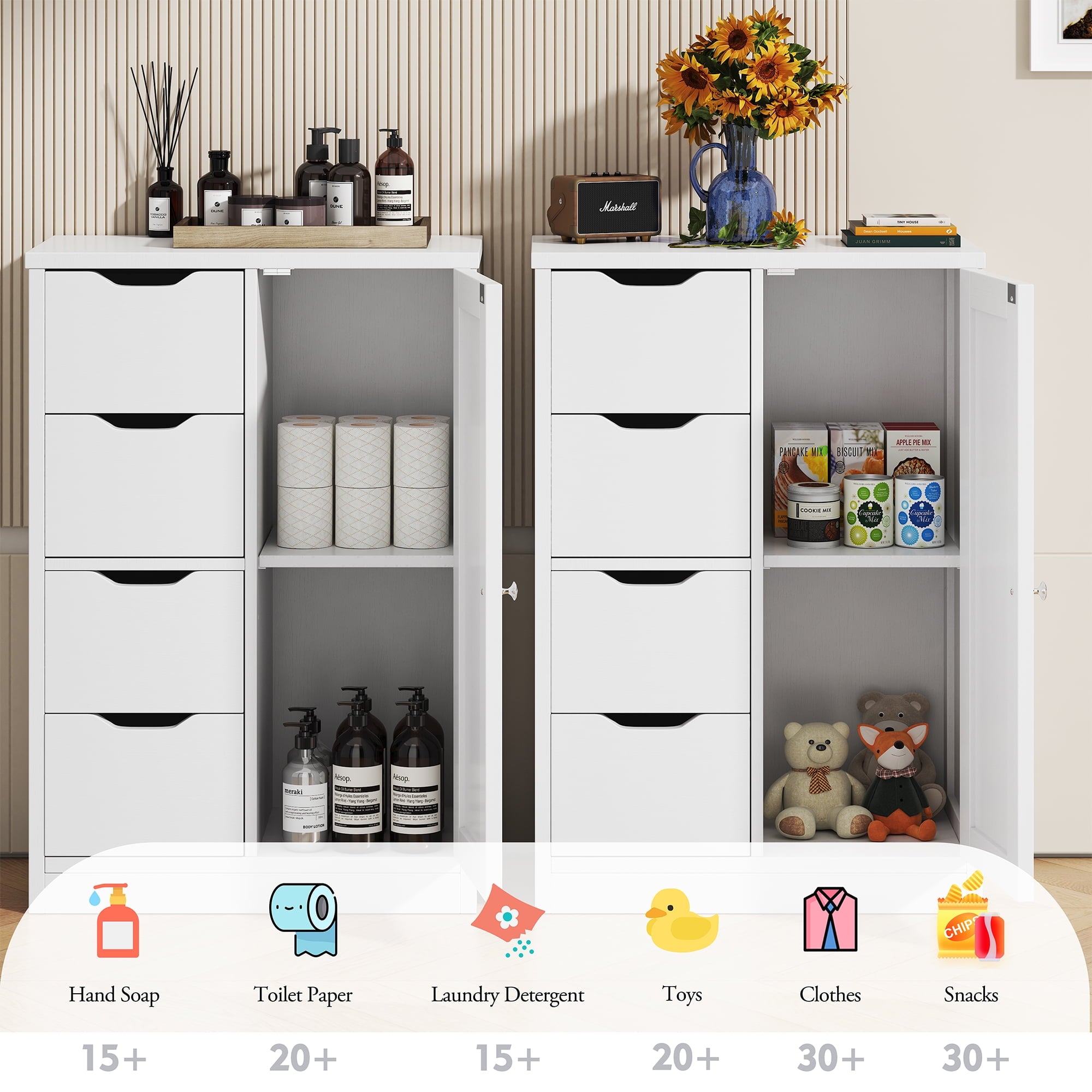 Bathroom Floor Cabinet Storage Organizer Freestanding Wooden Cupboard with Door Drawers Adjustable Shelf for Small Sp... - Image 2