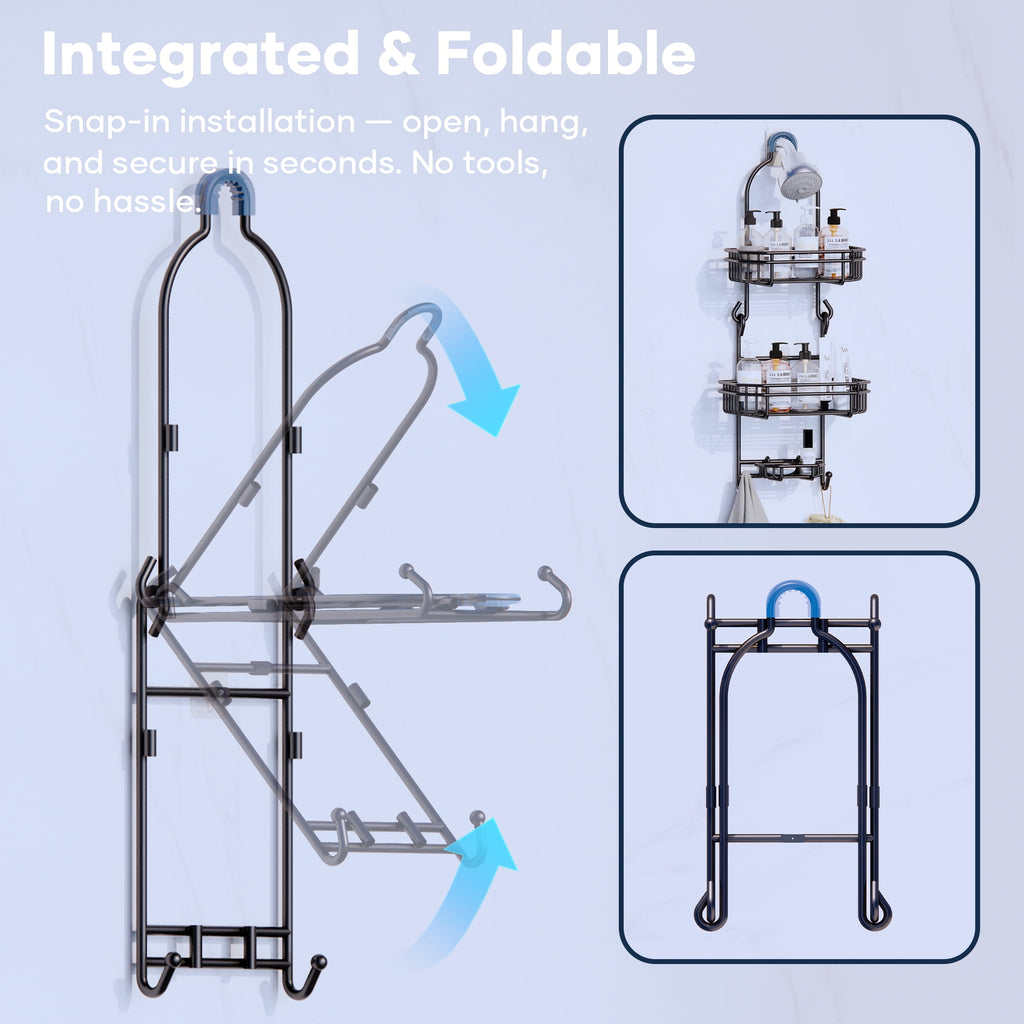 Topritt Shower Caddy - Hanging Over Shower Head, Fits 1" Standard Pipe, Large Storage for Shampoo & Soap Holder, No-Drill, Black - Image 5
