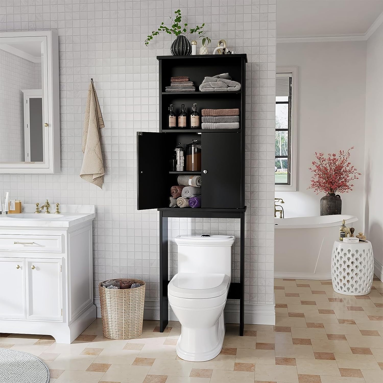 The Toilet Storage Cabinet for Bathroom, Storage Organizer Toilet, Space Saver W/Adjustable Shelf & Open Storage Shel... - Image 5