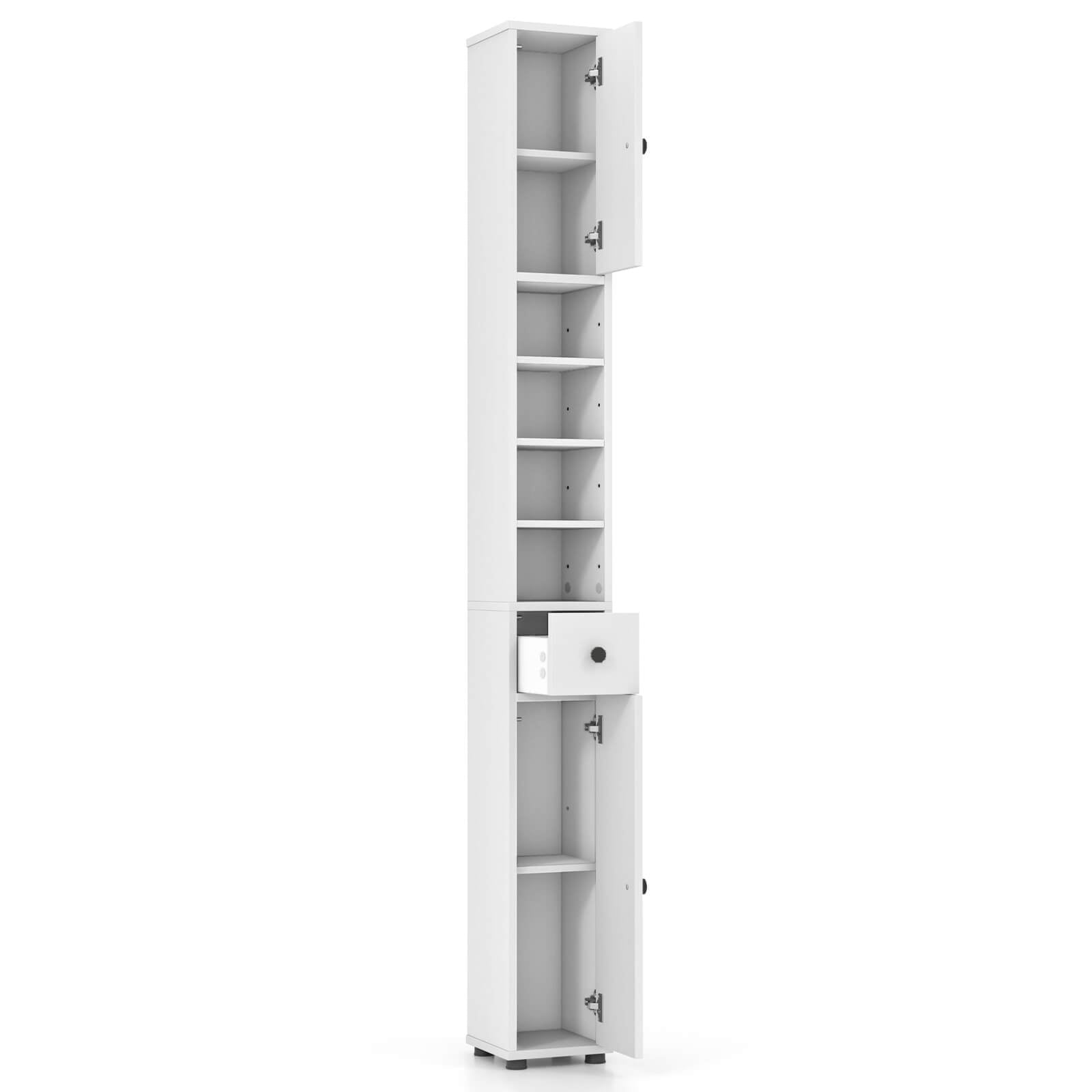Costway Tall Slim Bathroom Storage Cabinet Linen Towerwith Drawer & Adjustable Shelves White - Image 6