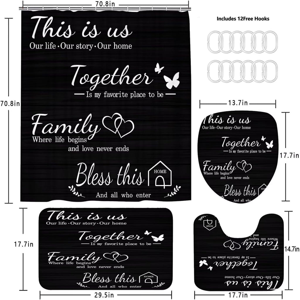 Set Black Home Bathroom Set with and Rugs and Accessories Bathroom Decor with 12 Hooks - Image 4