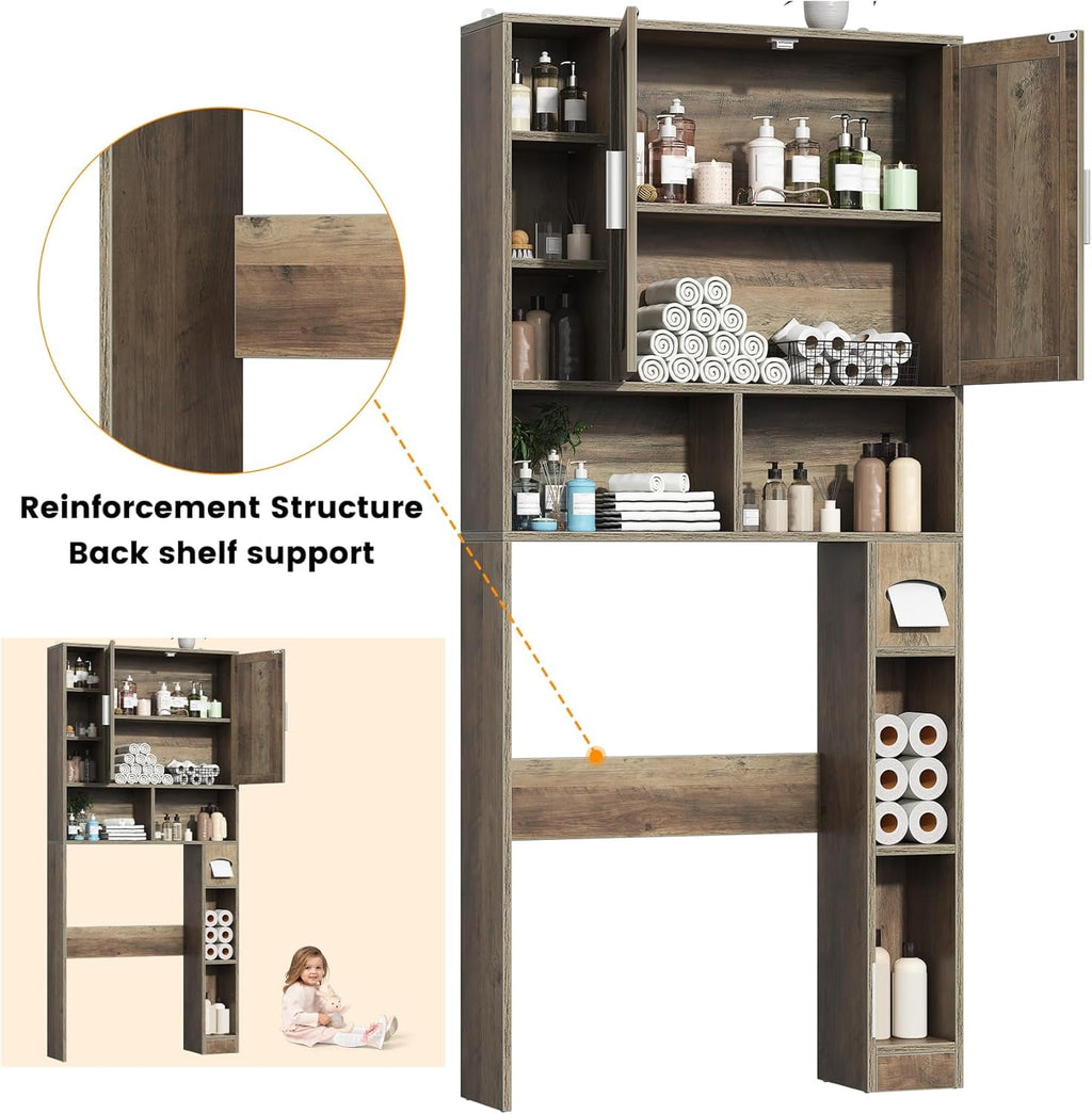The Toilet Storage Cabinet, Farmhouse Storage Cabinet Toilet with 2 Barn Doors & Toilet Paper Holder Stand,Home Space... - Image 3