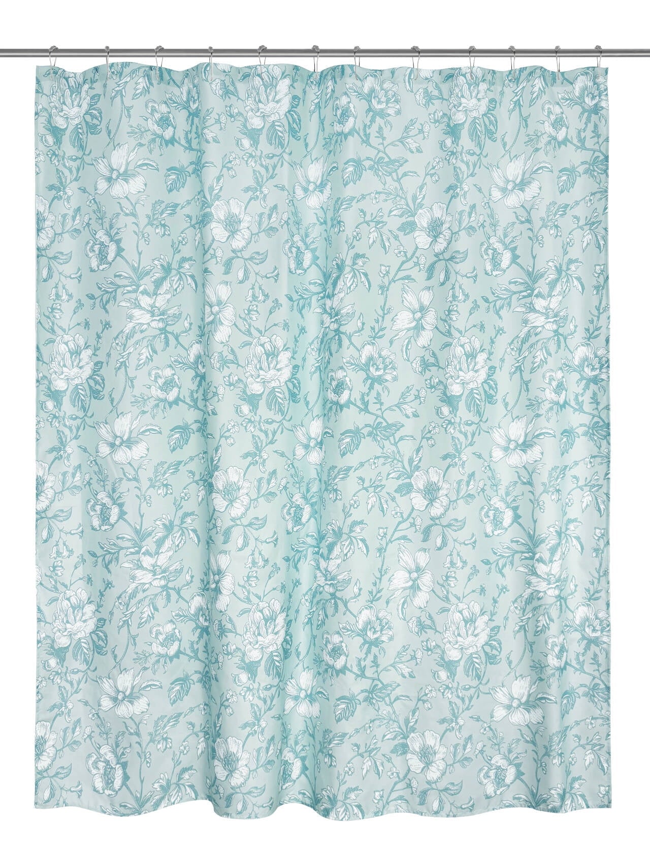 16-Piece Blue Floral Shower Curtain Bathroom Set Fabric Curtain with Rug, Hooks, Soap Dispenser & Tray - Image 4