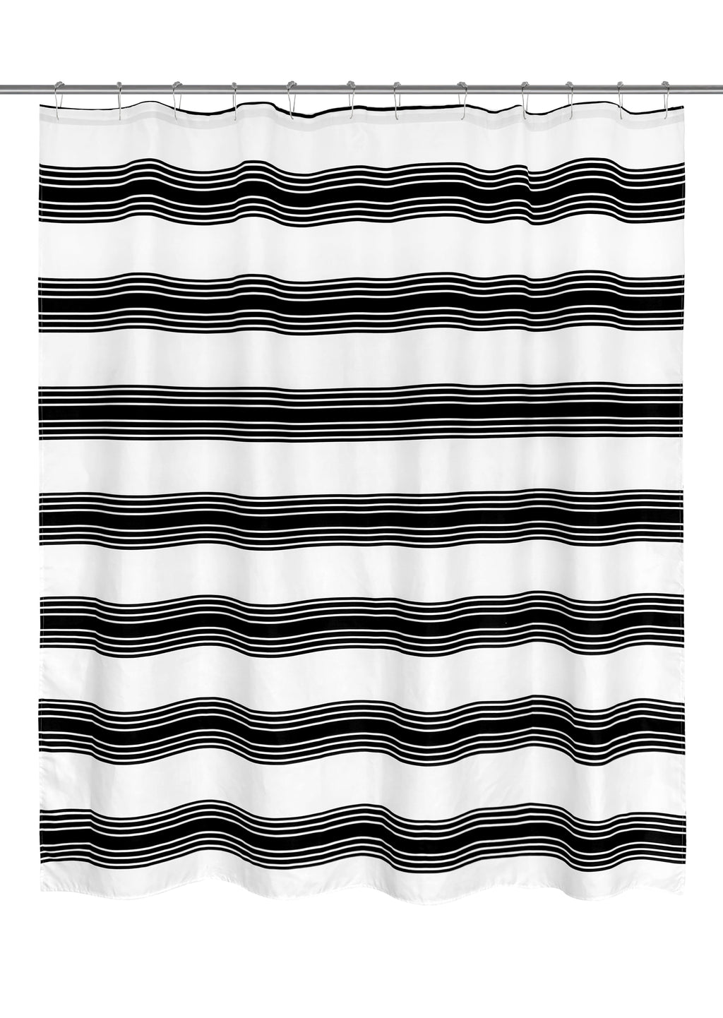 16-Piece Black Stripe Shower Curtain Bathroom Set Fabric Curtain with Rug, Hooks, Soap Dispenser & Tray - Image 4