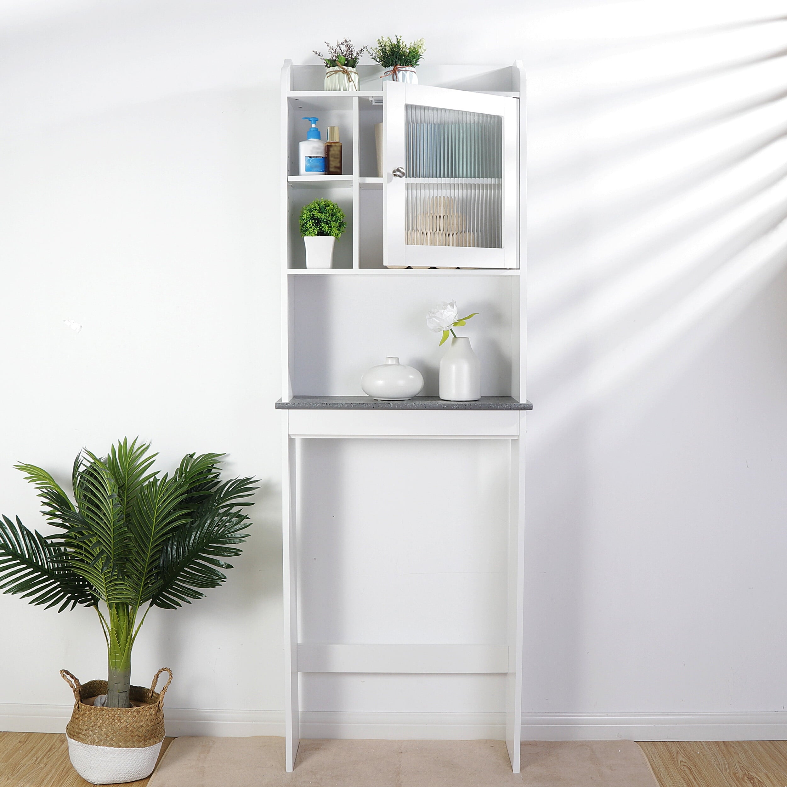 HomGarden Over The Toilet Storage Bathroom Cabinet Adjustable Organizer 7.3-in Width, White - Image 6