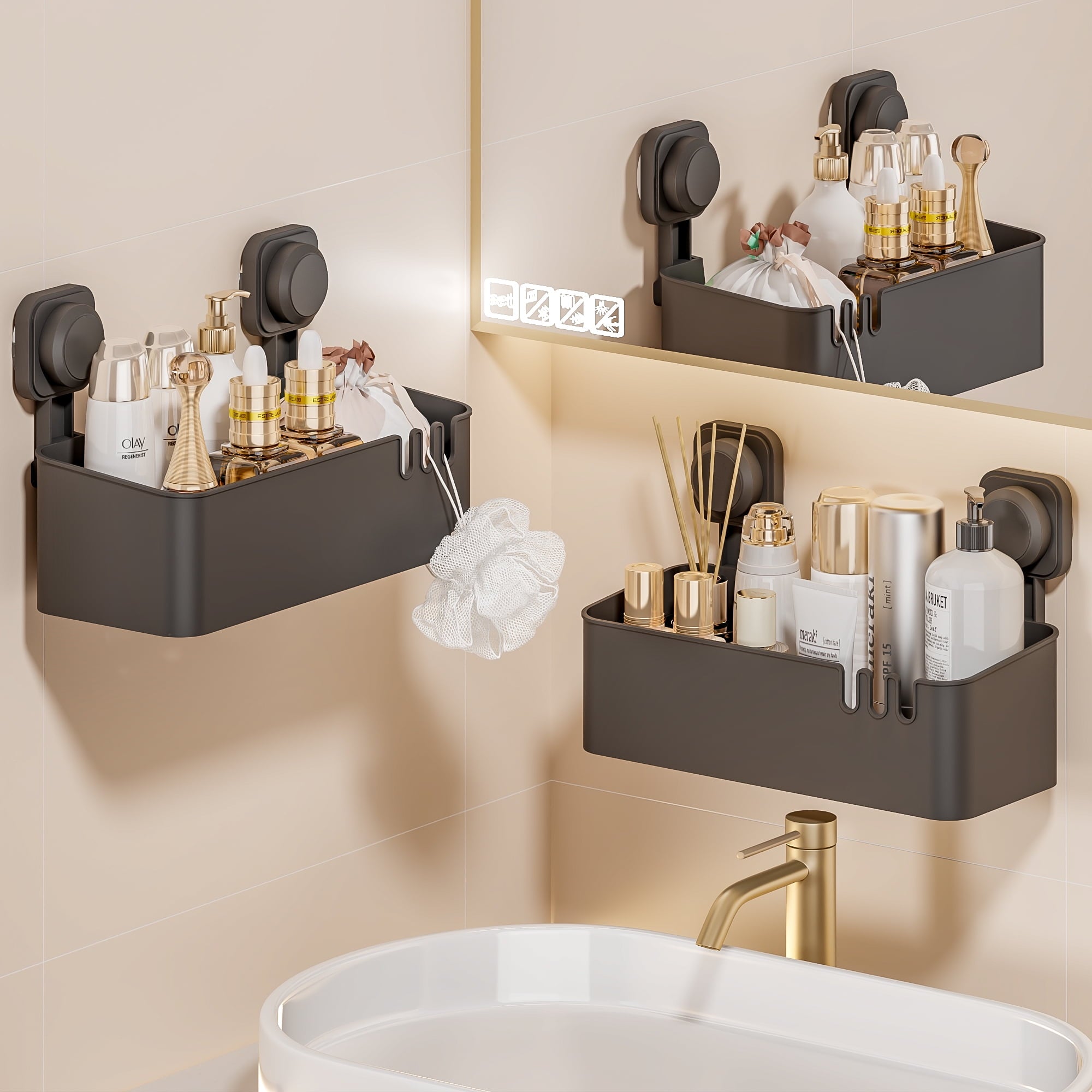 2 Pack Shower Caddy Suction Cup, Heavy Duty Shower Organizer Removable Bathroom Shelf for Shower, Shampoo, Wall Mount... - Image 3