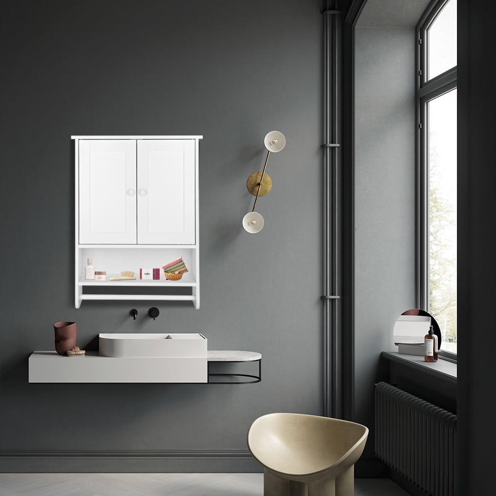 Bathroom Wall Cabinet, Wall Mounted Over the Toilet Storage Cabinet Organizer with Double Doors, 1 Adjustable Shelf, ... - Image 4