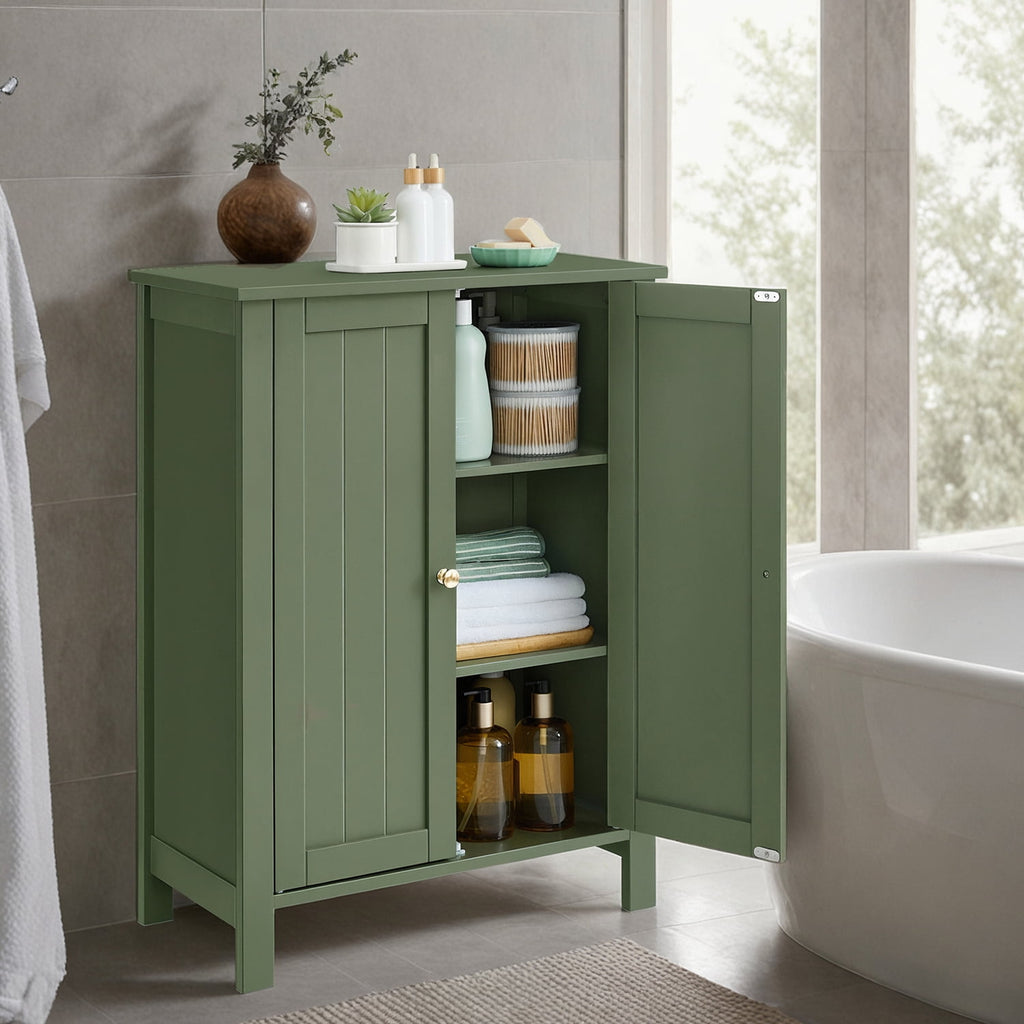 Bathroom Cabinets Freestanding, Bathroom Storage Floor Cabinet with Doors and Adjustable Shelves, Green - Image 4