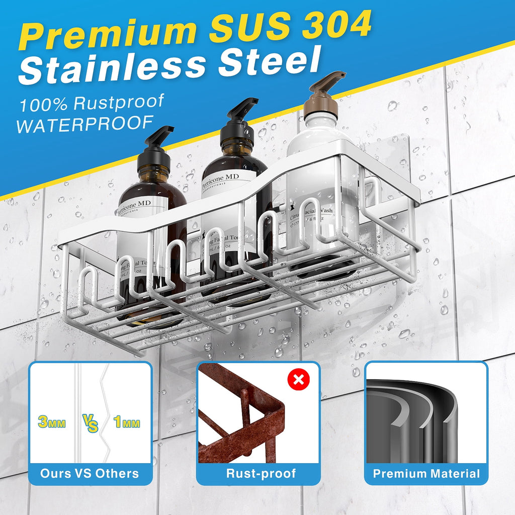 Shower Caddy 5 Pack,Adhesive Shower Organizer for Bathroom Storage&Home Decor&Kitchen,No Drilling,Large Capacity,Rustproof Stainless Steel B - Image 4
