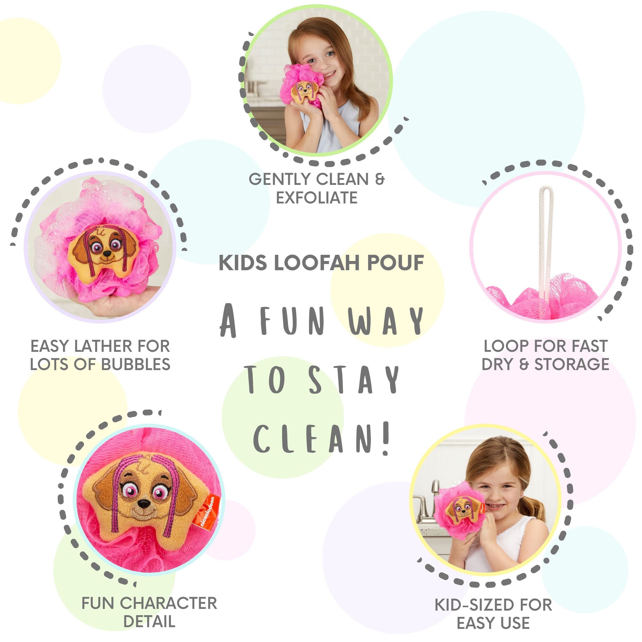 Kids Skye Bath Loofah Pouf, Pink - Image 4