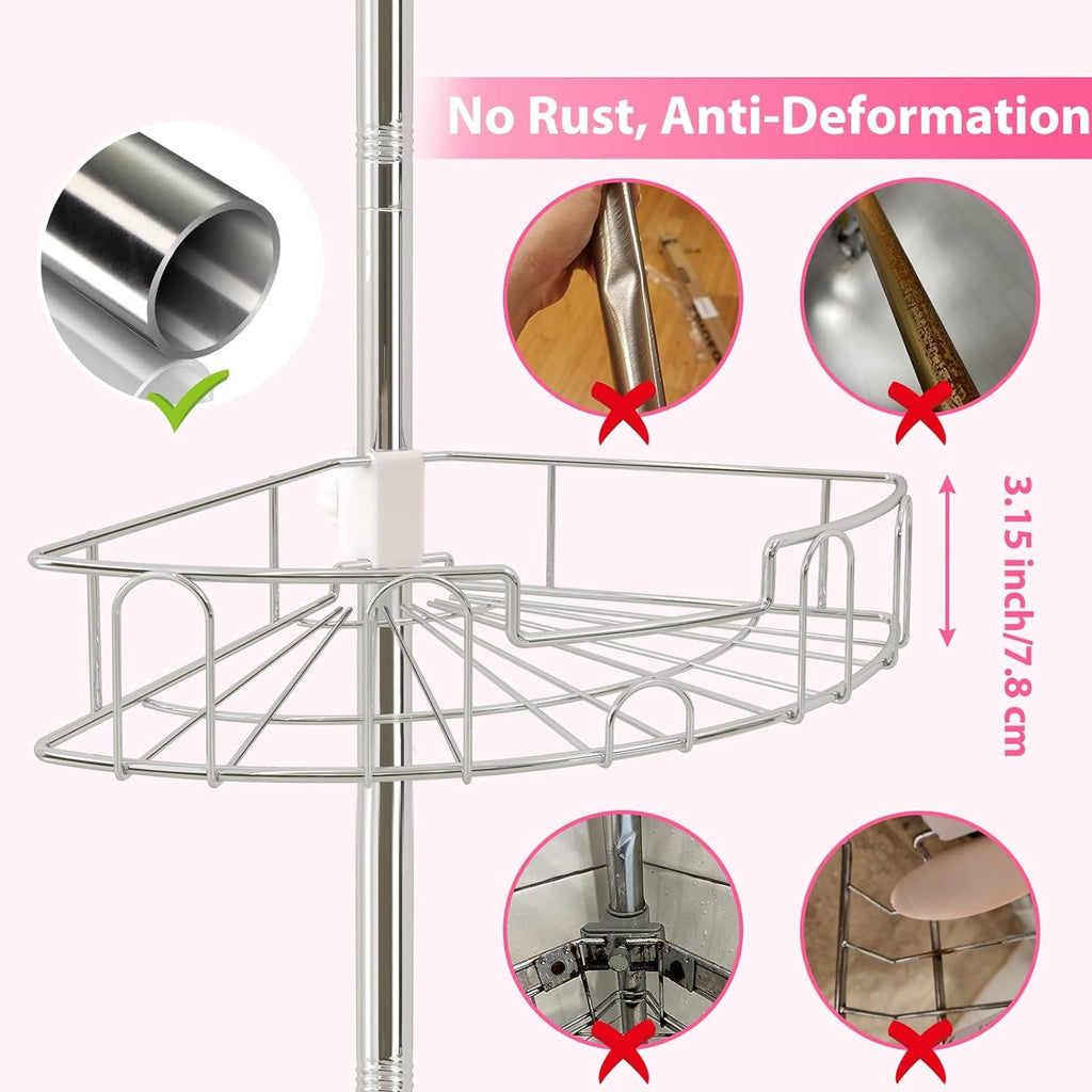 Caddy 39-125" Stainless Steel Shelves Rack for Inside Bathroom Bathtub Caddy Rustproof Tension Pole Silver - Image 2