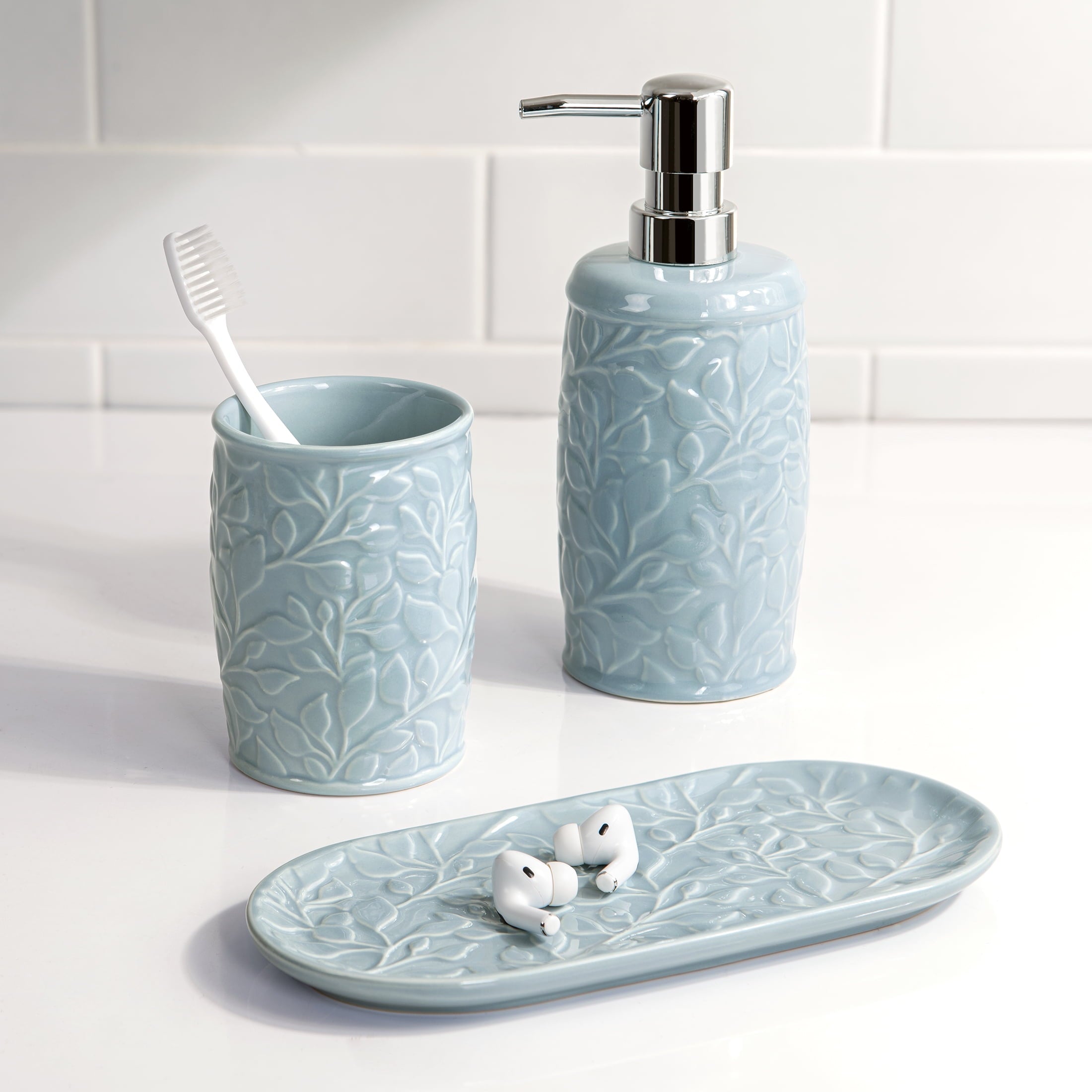 Mainstays Floral Ceramic Toothbrush Holder for Adults - Image 6