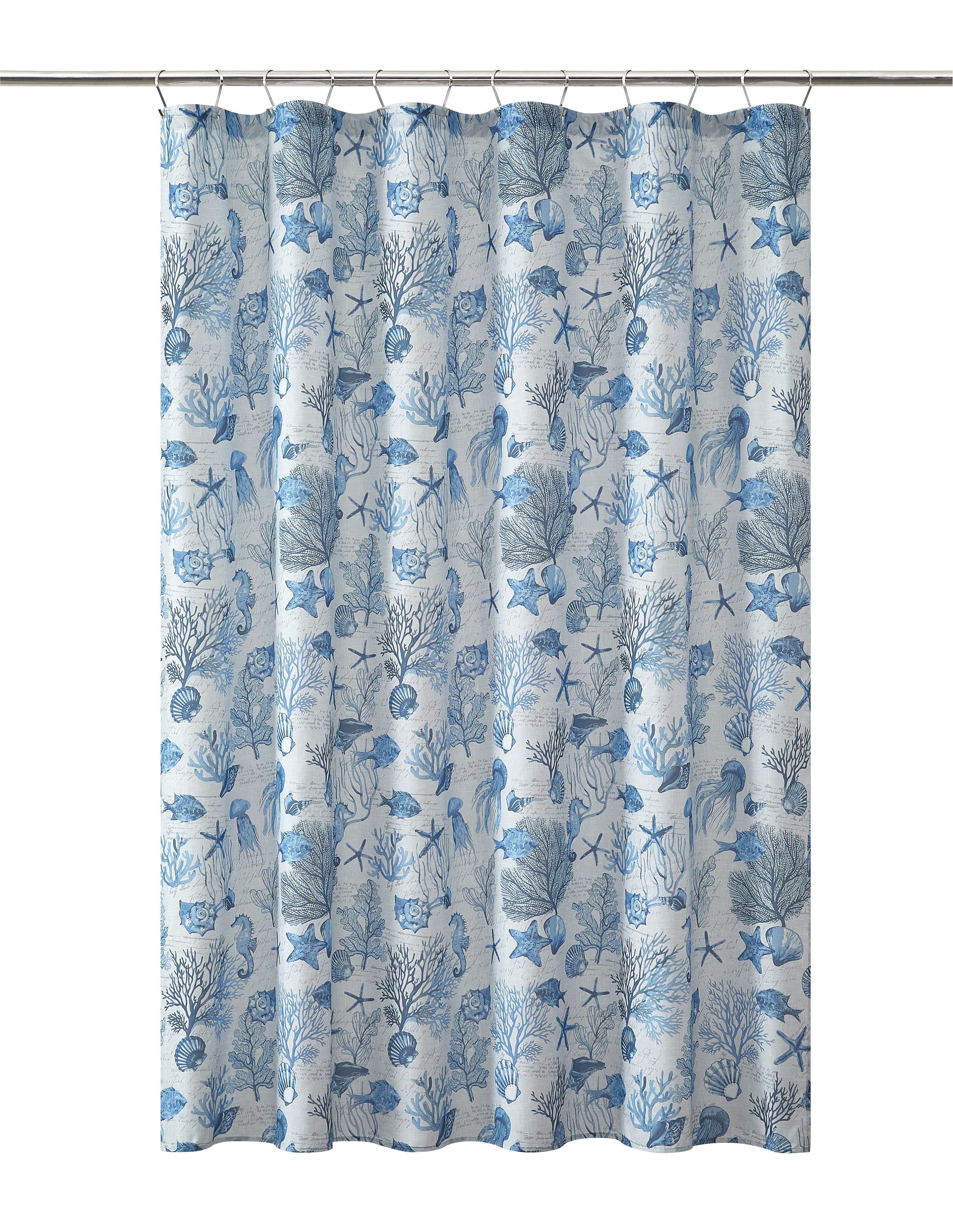 Mainstays 15-Piece Blue Coastal Bathroom Set  Beach-Inspired Shower Curtain, Bath Rugs & Hooks, Washable Ocean Decor - Image 3