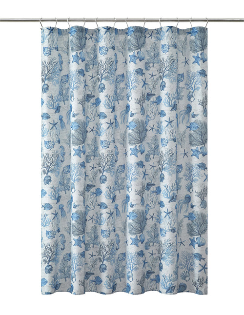 Mainstays 15-Piece Blue Coastal Bathroom Set  Beach-Inspired Shower Curtain, Bath Rugs & Hooks, Washable Ocean Decor - Image 3