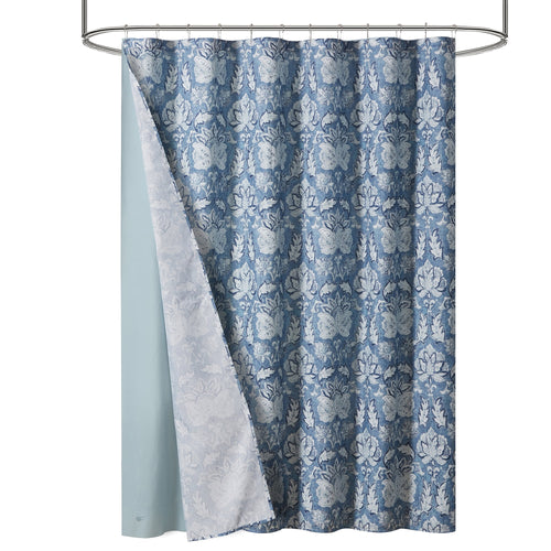 Mainstays 14-Piece Blue Medallion Shower Curtain Set  Fabric Curtain, PEVA Liner & Metal Hooks, 72"x72", Moisture-Resistant - Image 2