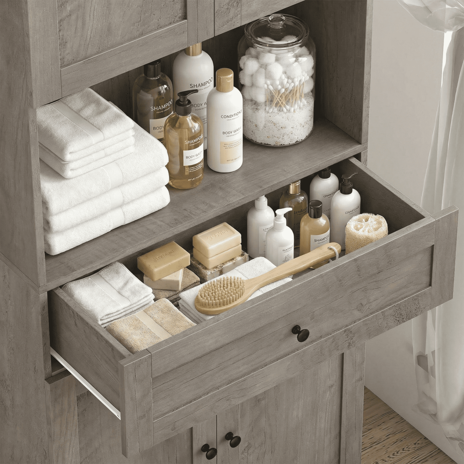 Homfa 67.5" Tall Farmhouse Bathroom Storage Cabinet with Drawer, 4 Door Modern Freestanding Storage Cabinet Cupboard, Gray - Image 6