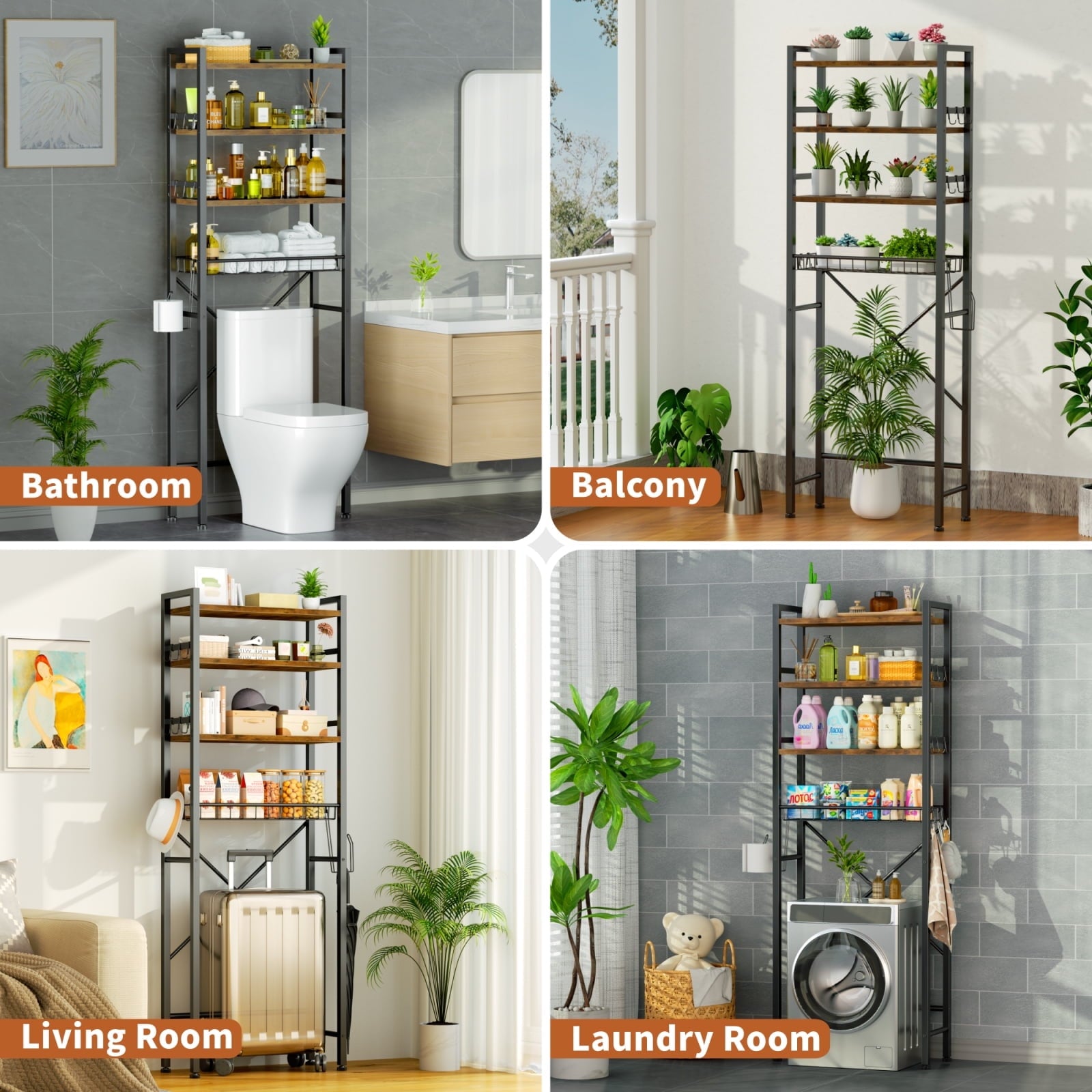 The Toilet Storage Shelf, 4-Tier Freestanding Bathroom Organizers and Storage, above Toilet Space Saver Rack with Adj... - Image 3
