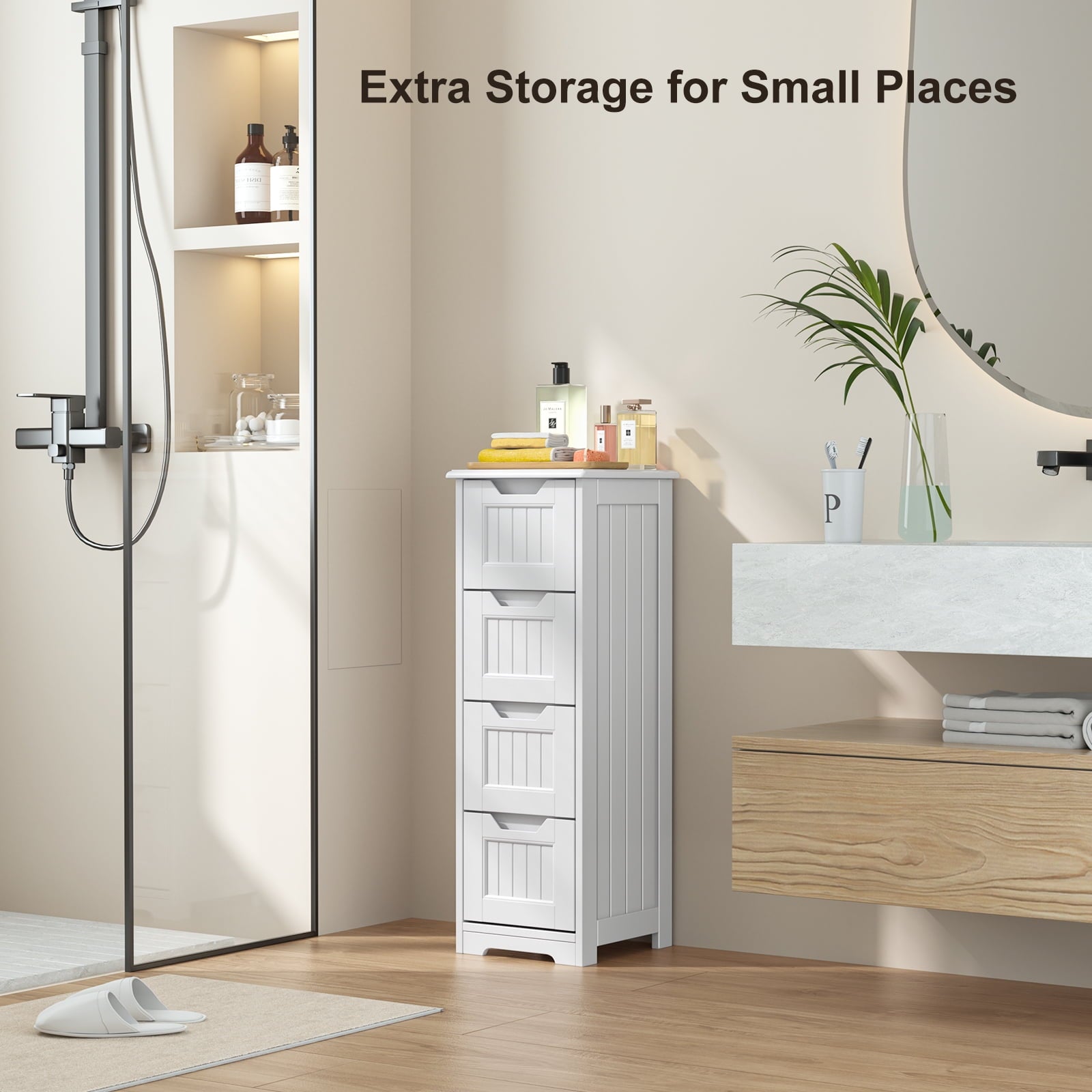 33" Small Bathroom Floor with 4 Drawers, White - Image 4