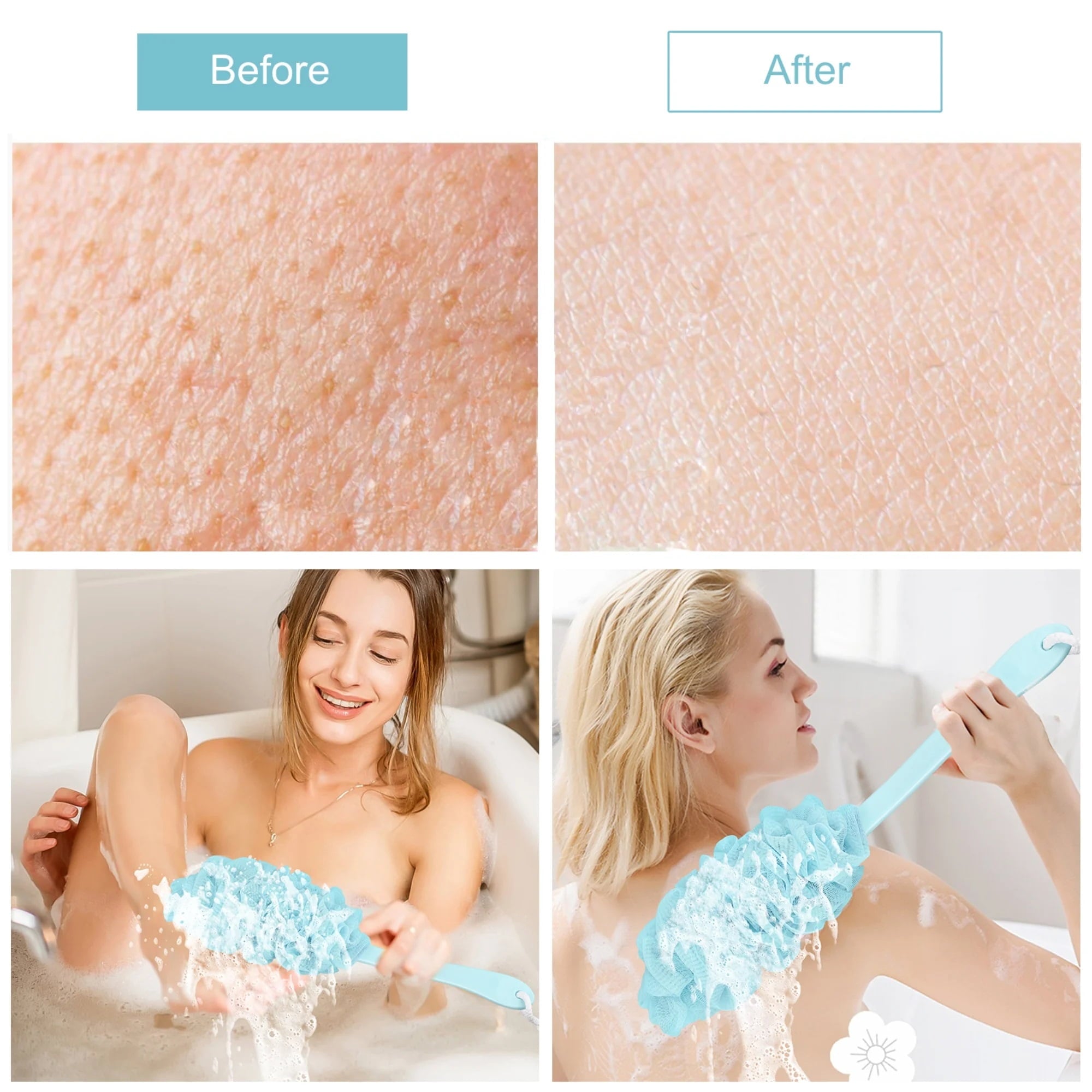 Handle Back Scrubber, Soft Bath Loofah Sponge Shower Brush for Women Men Body Cleaning - Image 3