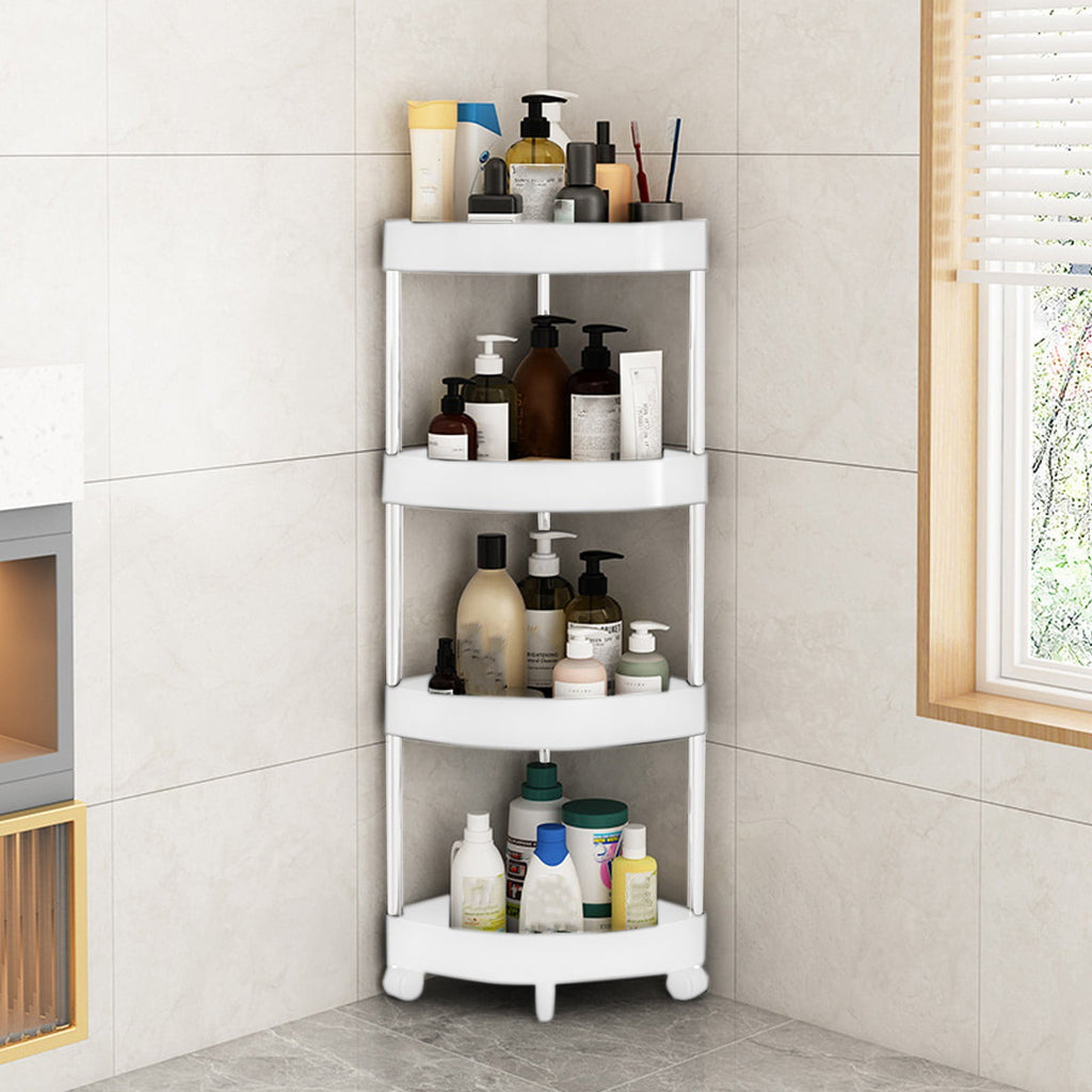 Bathroom Corner Storage Shelf, 4-Tier Organizer with Detachable Rolling Wheels & Drainage Holes, Sturdy Plastic & Sta... - Image 4