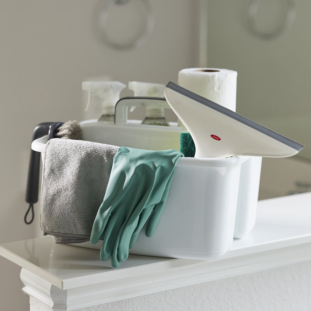 Large Home Divided Storage Tote Caddy, White W/Gray Carry Handle - Image 5